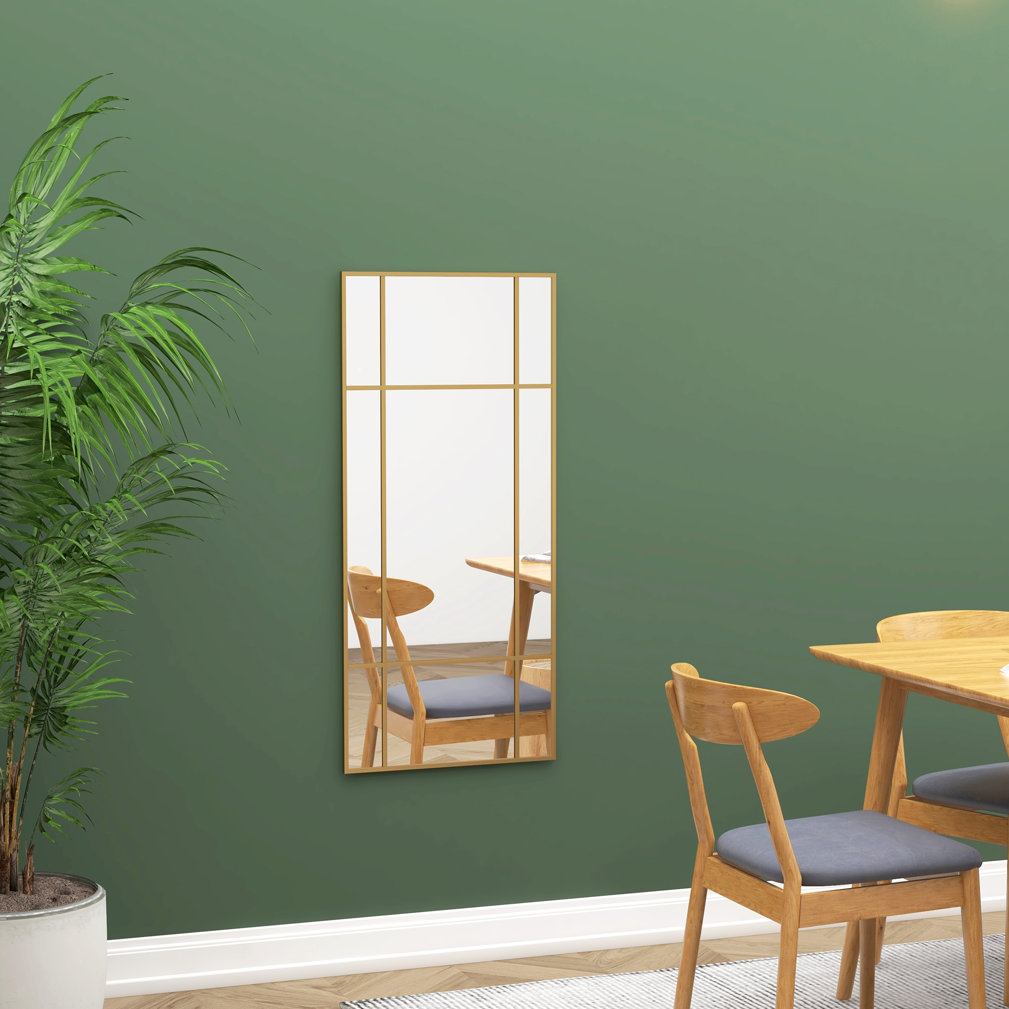 Wandspiegel, dekorativer Spiegel mit Metallrahmen, goldfarbene Streifen, Mehrschichtglas, 110B x 2T x 50H cm