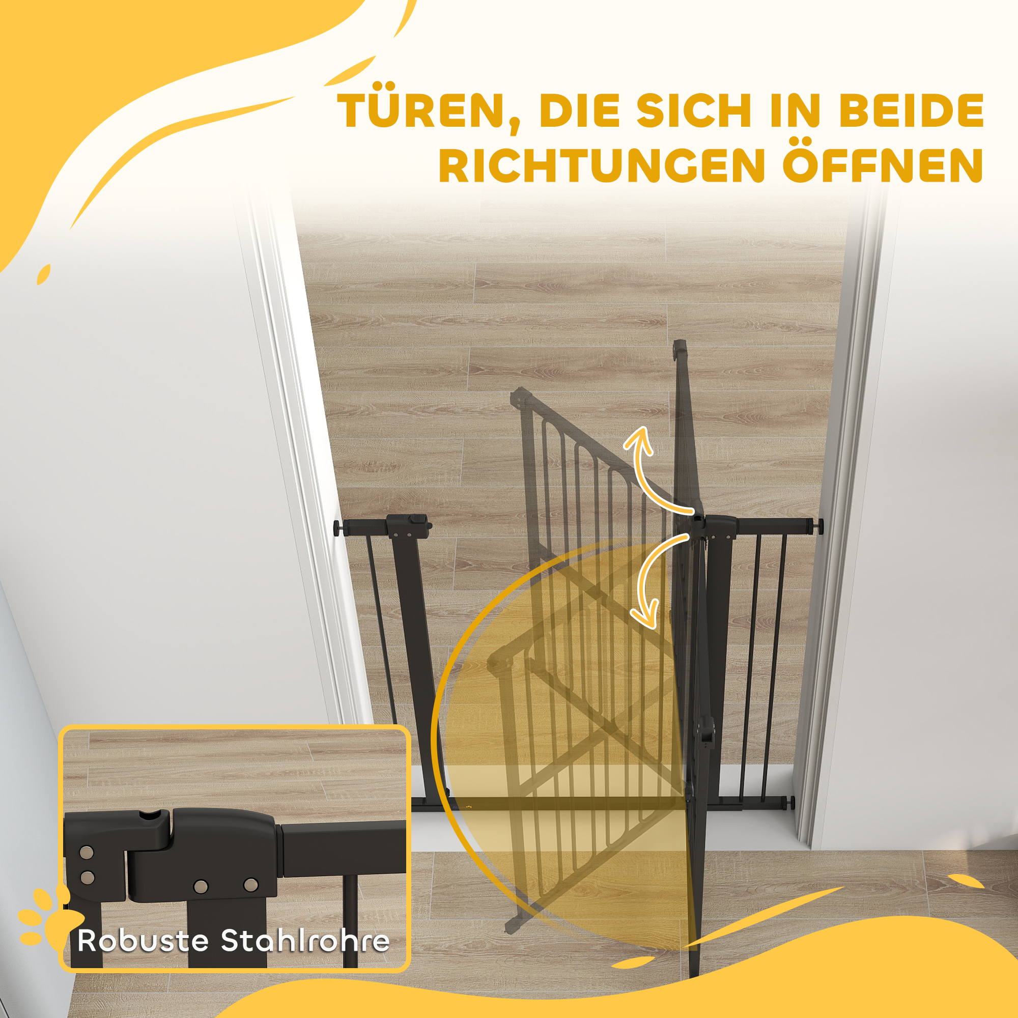 Türschutzgitter Hund, 76-104 cm Absperrgitter ohne Bohren, Treppengitter
