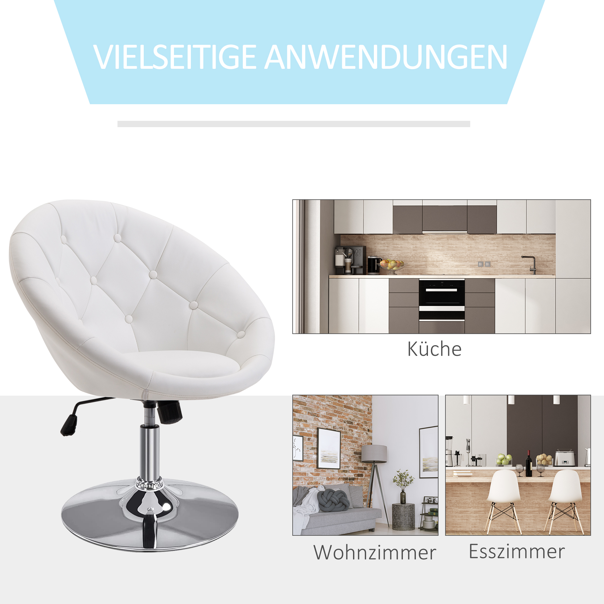 Sessel Wohnzimmer Loungesessel Relaxsessel mit Stahlbasis Lesesessel aus Kunstleder, Polstersessel für Schlafzimmer Weiß