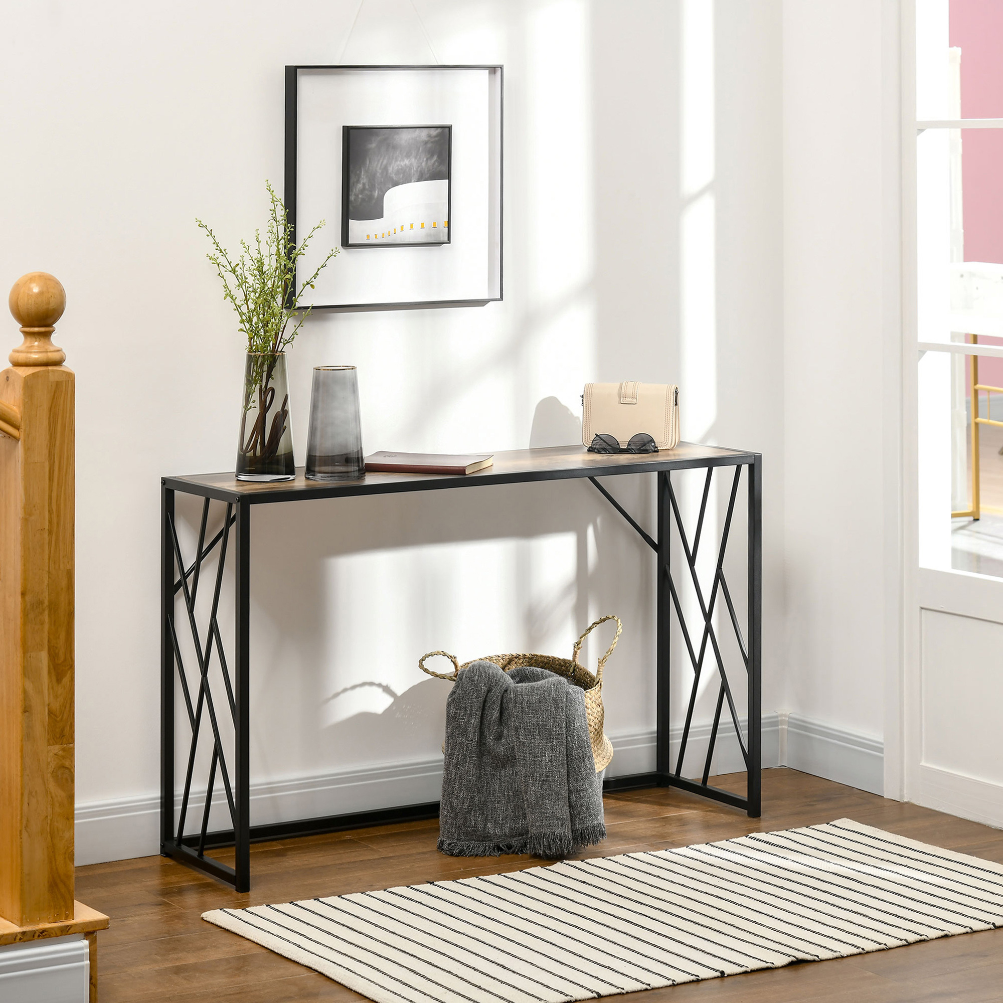 Konsole, Flurtisch, Industriedesign, stabiler Metallrahmen, 120 x 35 x 75 cm