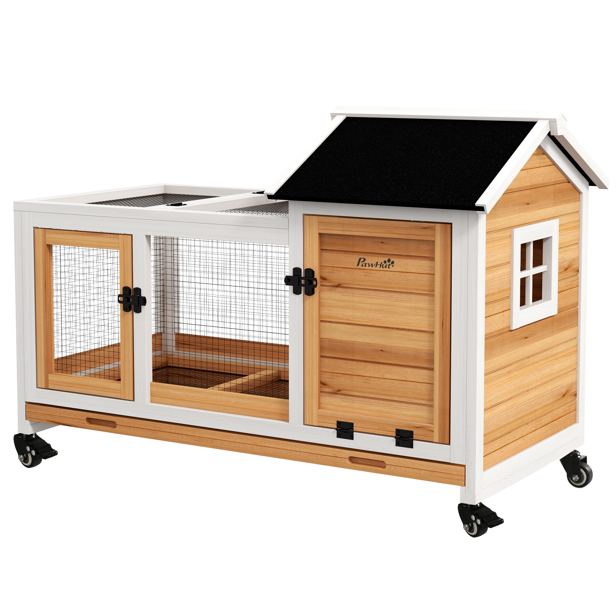 Kleintierstall für Zwergkaninchen, Meerschweinchen, mit Rädern, 108 x 58 x 73,5 cm, Gelb