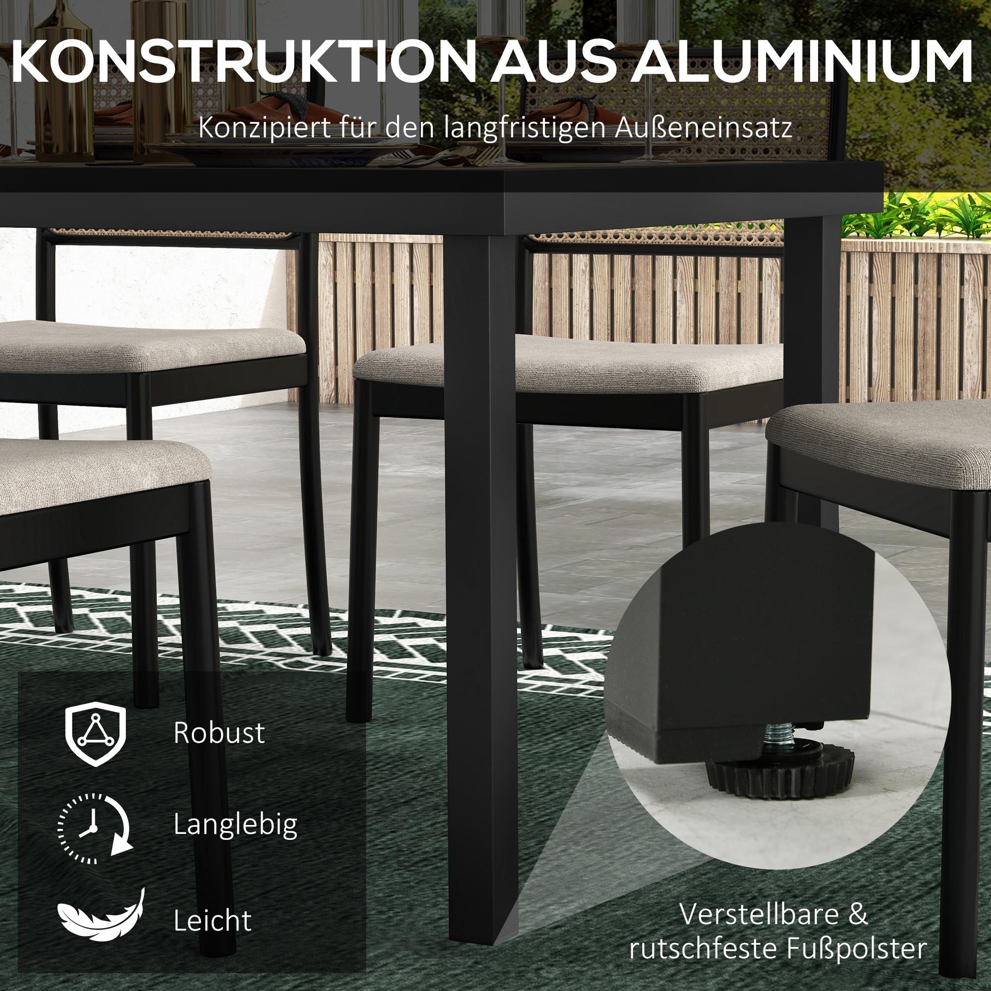 Gartentisch für 8 Personen, Outdoor-Tisch, Loungetisch, wetterbeständig, 190 x 90 x 74 cm, Naturholz