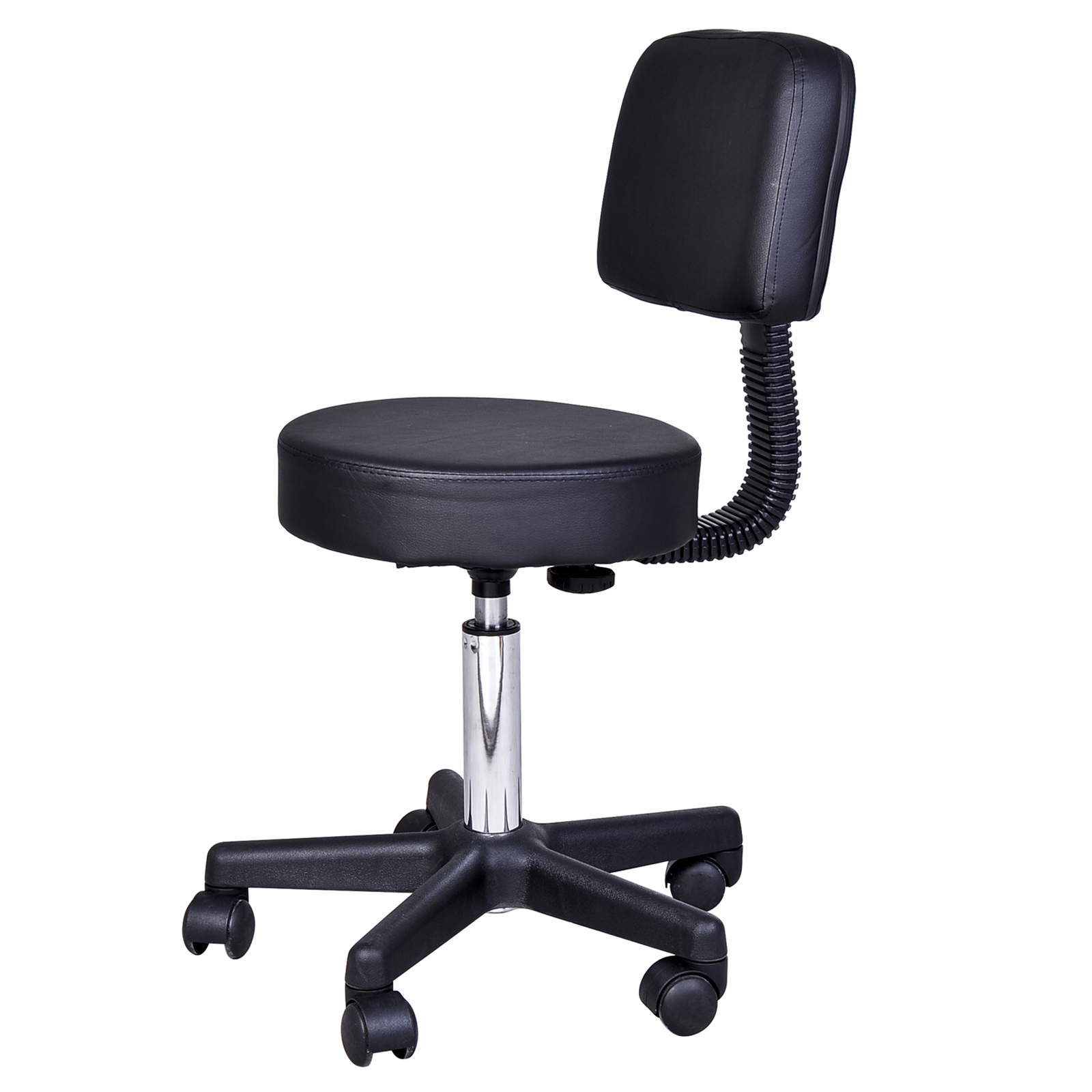 Rollhocker höhenverstellbar mit Rückenlehne Drehhocker 72-84 cm Arbeitshocker 360° drehbar Bürohocker für Büro Salon Massage Spa Schwarz