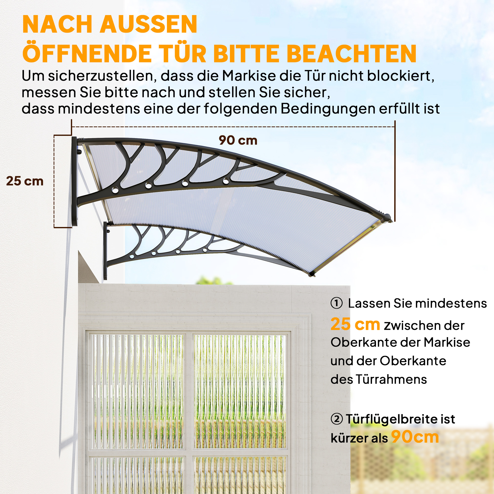 Vordach Schutzdach, UV-Beständig, Wasserbeständig, 90x150x25cm , Weiß