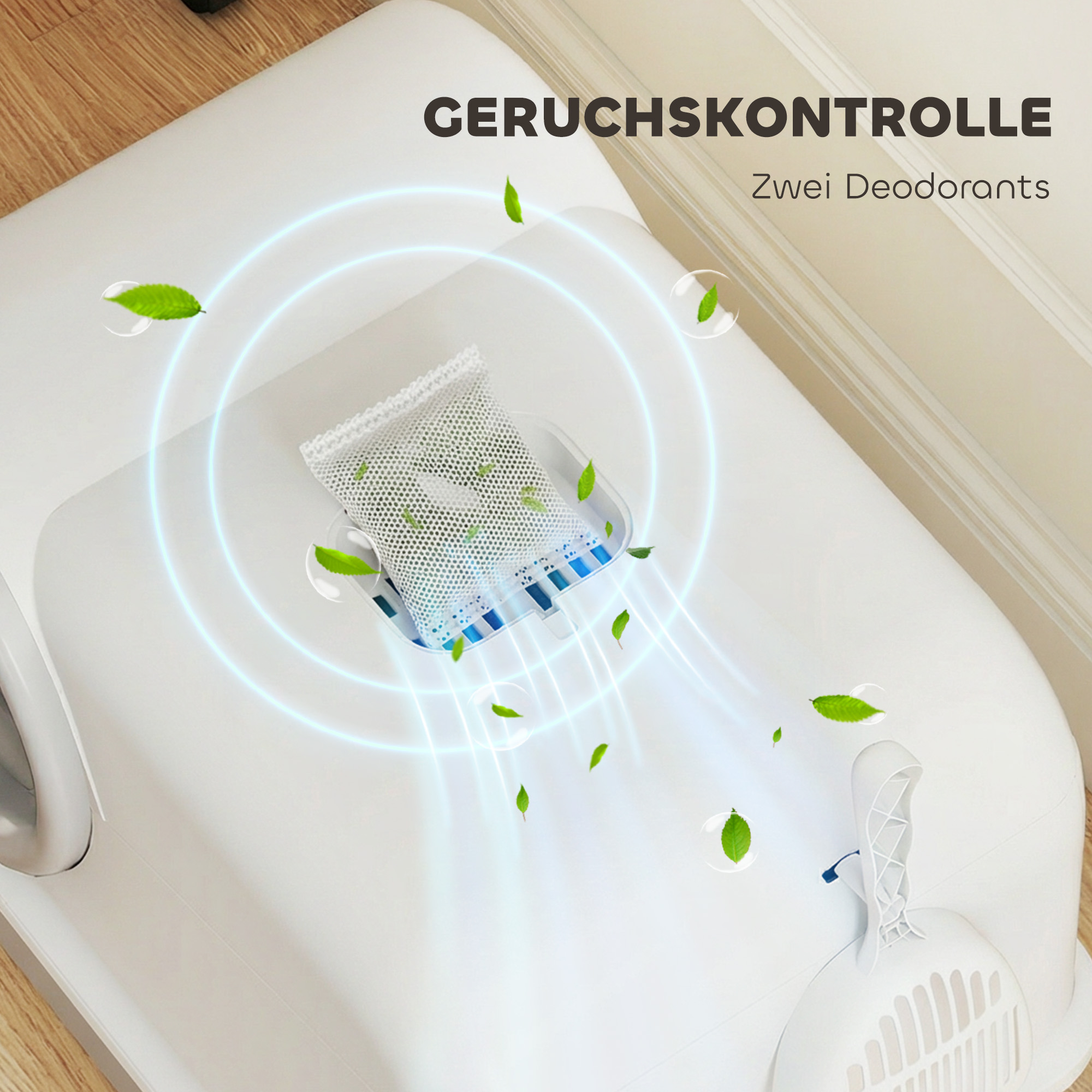 Katzentoilette mit Deckel Schaufel ausziehbares Tablett 2 Aktivkohlefilter für Katzen bis 5 kg 59x39,5x39,5cm Weiß+Grau