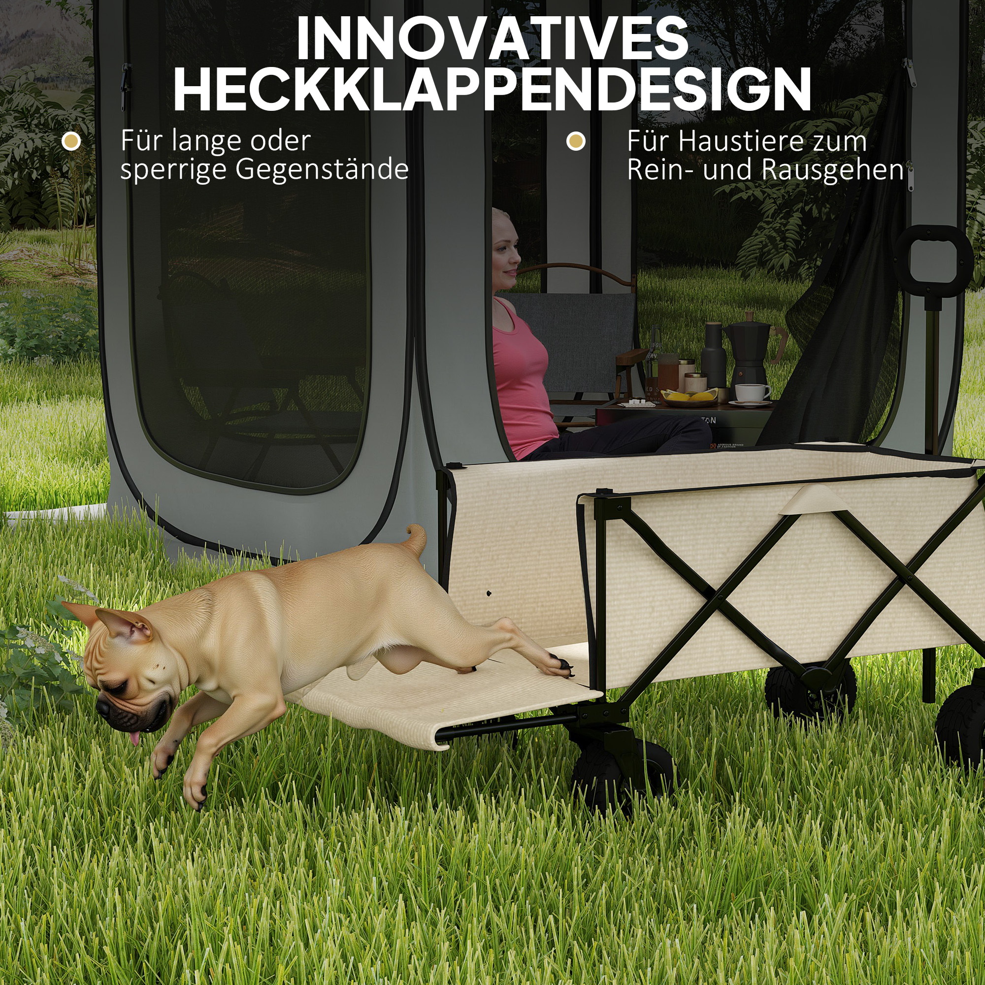 Gartenwagen 100 kg belastbar, klappbar Transportwagen mit herausnehmbare Plane, 90 x 48 x 92 cm Beige