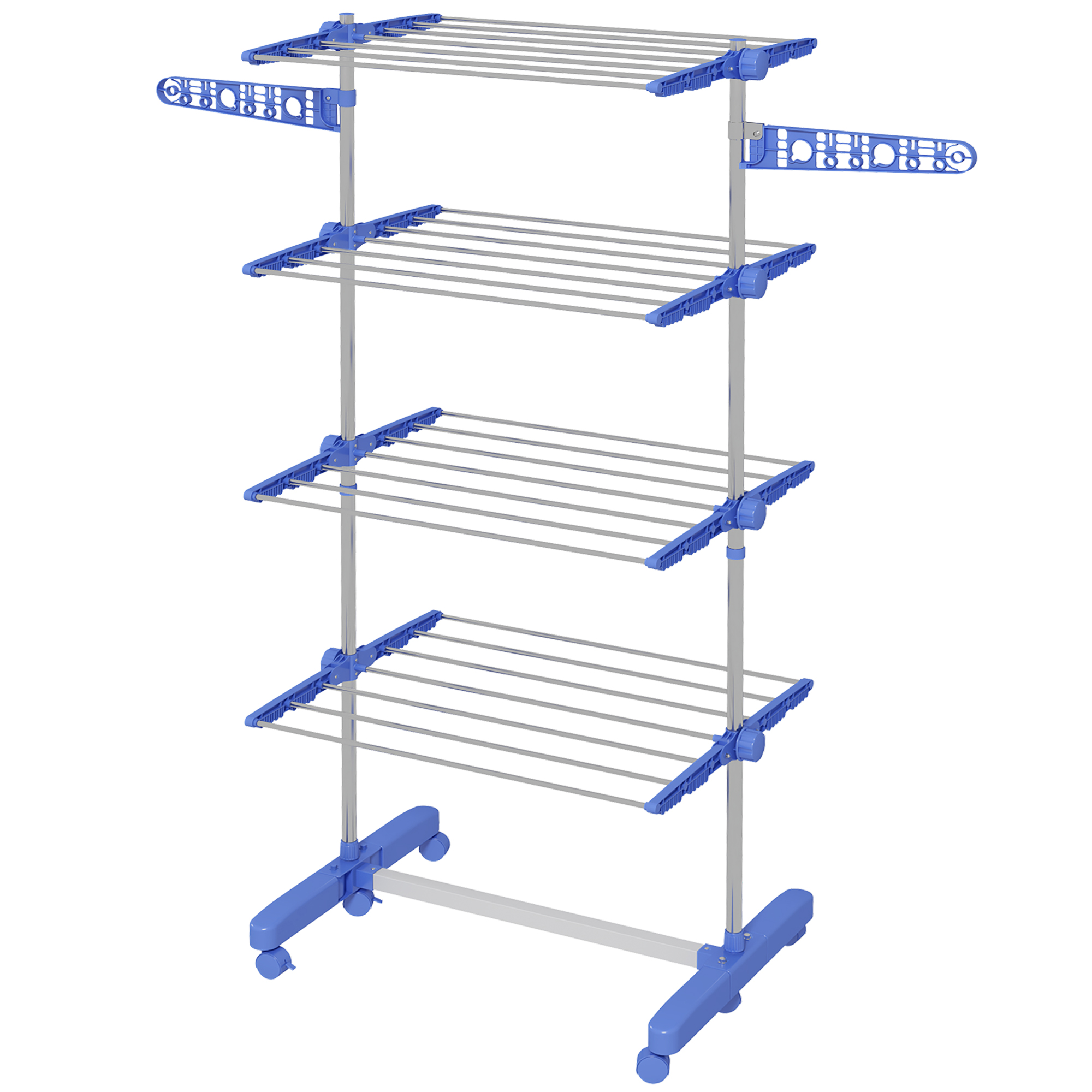 Wäschenständer Wäschetrockner 5 Ebenen, klappbar, One-Klick-System, 142 cm x 55 cm x1 72 cm, Blau + Silber