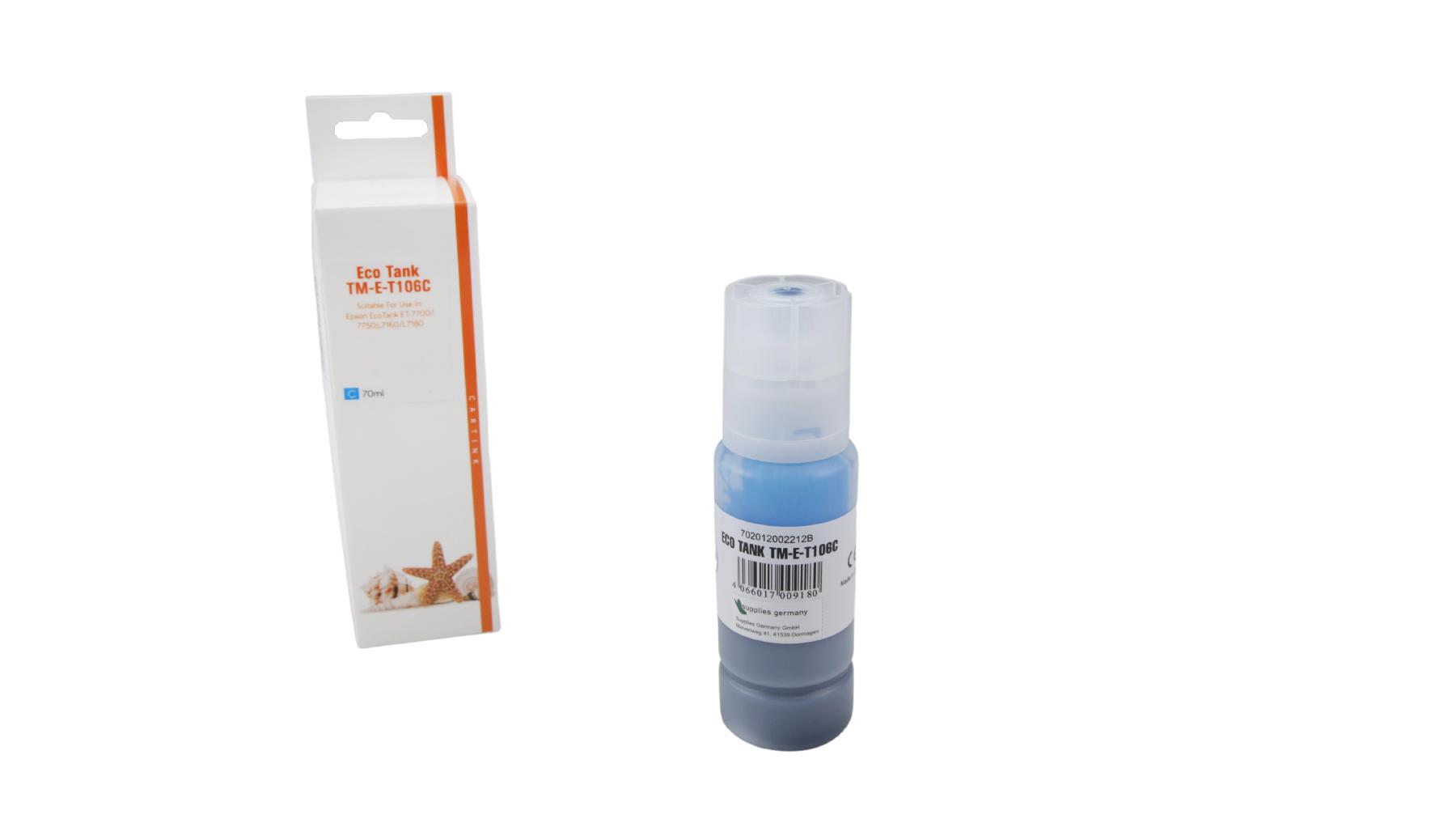 T106C Eco Tank Nachfüllflasche Cyan für Epson / C13T00R240 / 70ml T106C Eco Tank Nachfüllflasche Cyan für Epson / C13T00R240 / 70ml