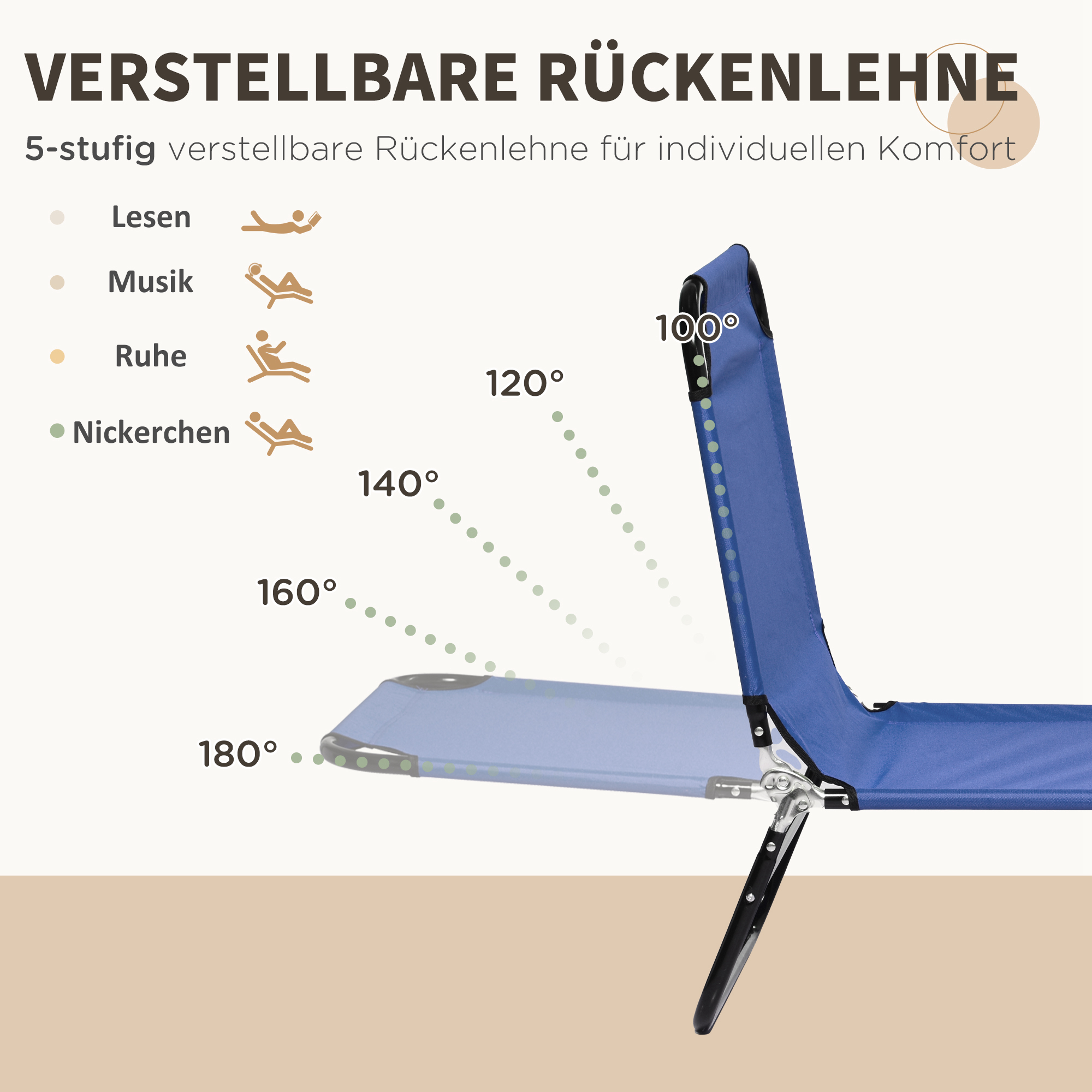 2er Set Sonnenliege klappbar Gartenliege mit 5-Fach höhenverstellbarer Rückenlehne bis 120kg belastbar