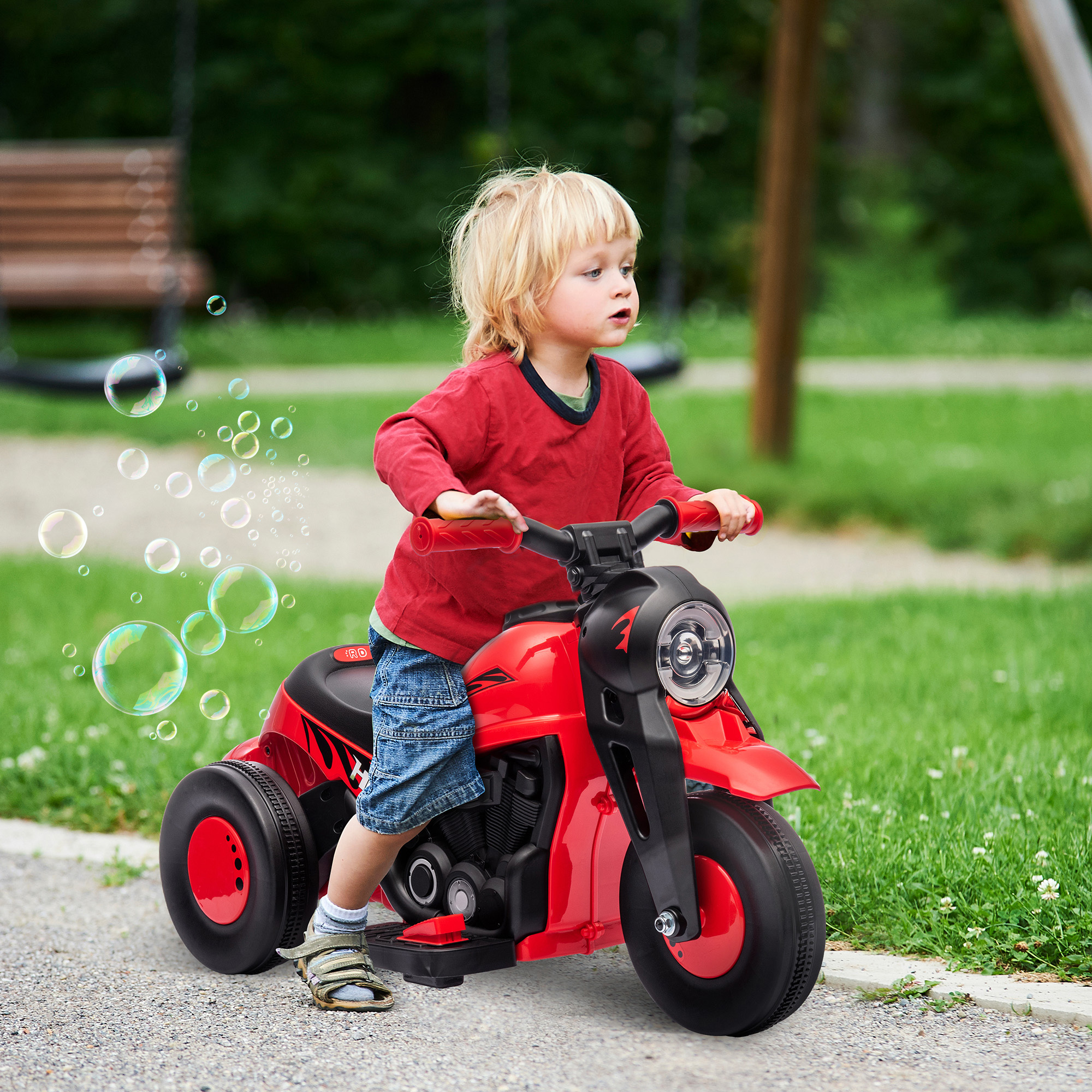 Elektro Kindermotorrad, 6V Kindermotorrad mit Musik, Blasen 2,5-3 km/h, für 2-5 Jahre Kinder