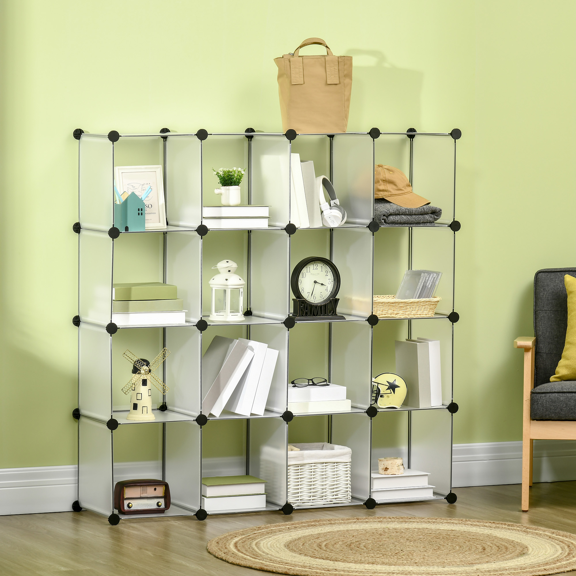 Modulares Regalsystem mit 16 separaten Boxen, Steckregal, DIY, Schwarz + Weiß