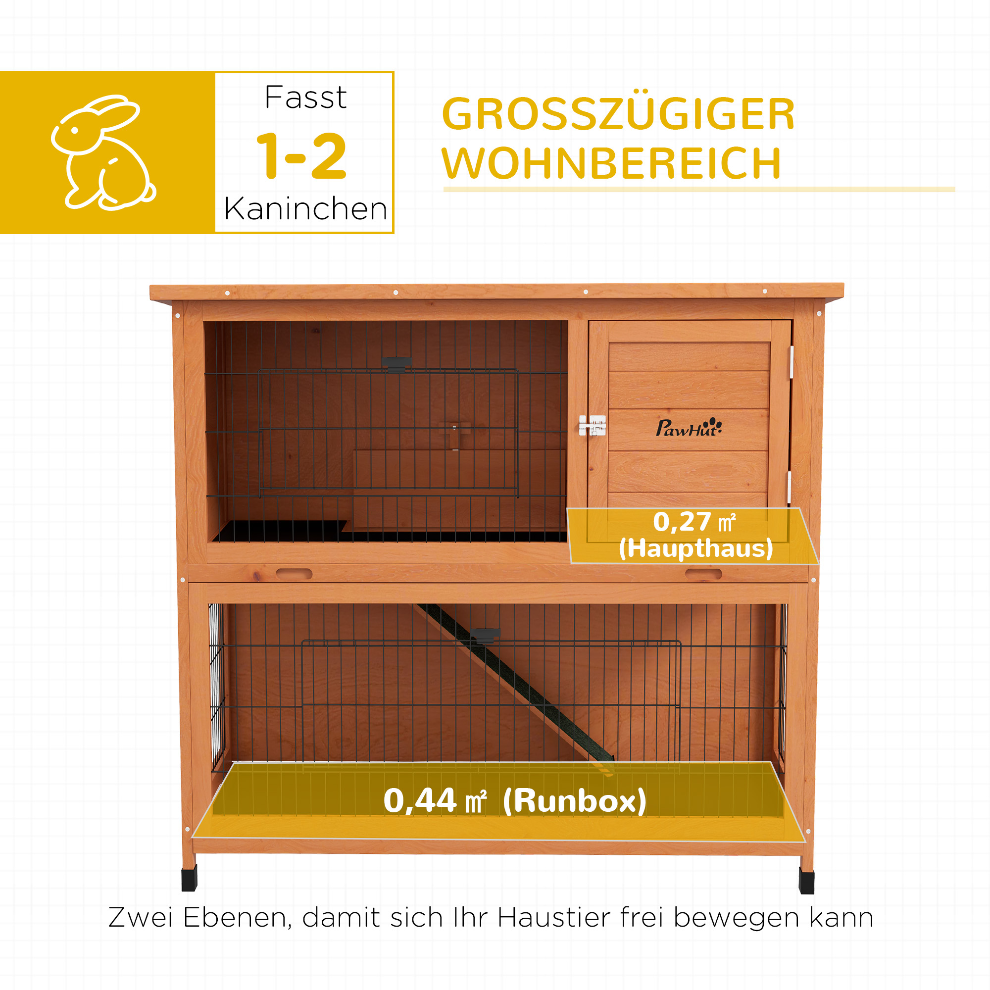 Kleintierstall Kleintierhaus Nagerstall, wetterbeständig, 2 Bodenwannen, 123 x 63 x 112 cm, Orange