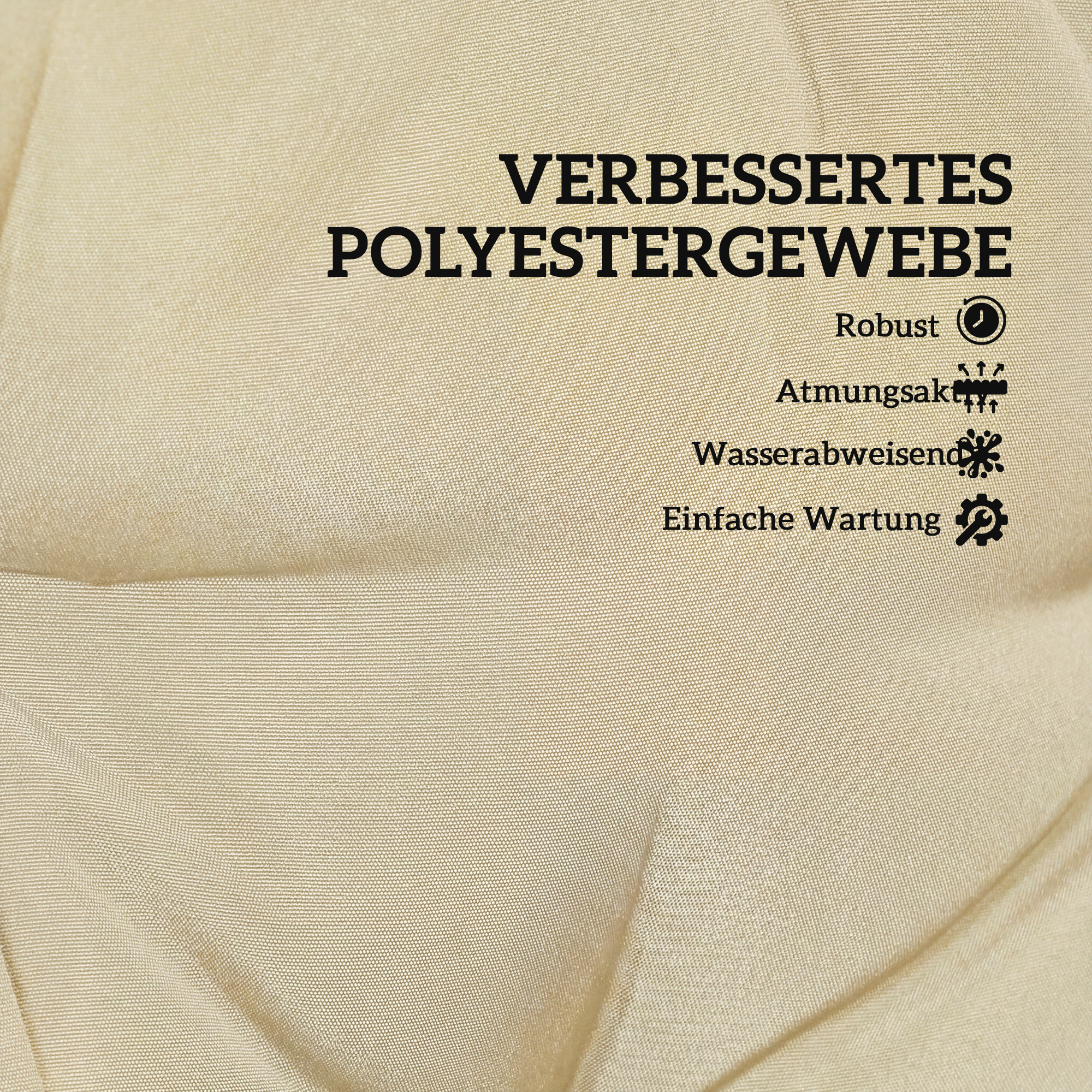 Outdoor-Sitzkissen mit Rückenlehne und Bändern, wasserabweisende Polster für drinnen und draußen, Beige