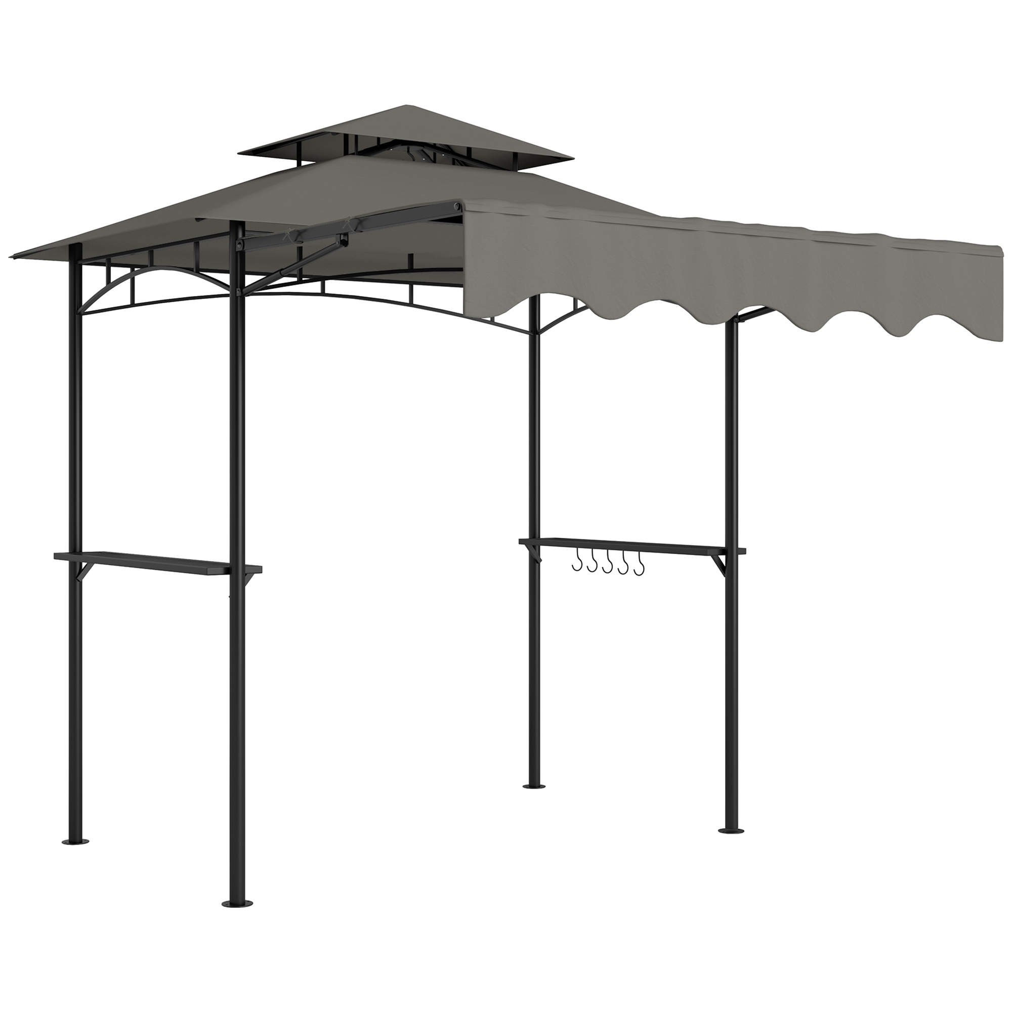 Grillpavillon 242x232x248 cm wasserabweisend flammhemmend Gartenpavillon mit Doppelschichtdach Grau