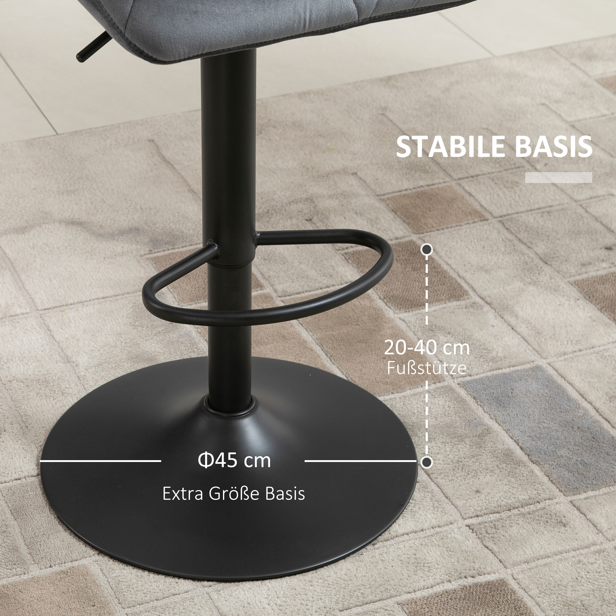 Barhocker 2er Set, Gepolstert Barstuhl mit Metallgestell, Lehne, Samtoptik, Höhenverstellbar 360° Drehbar