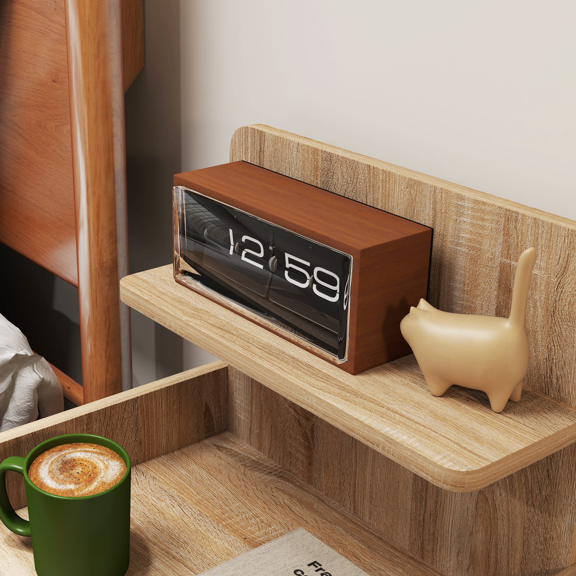 Beistelltisch, Nachttisch mit Stauraum, Spanplatte, kippsicher, modern, Naturholz