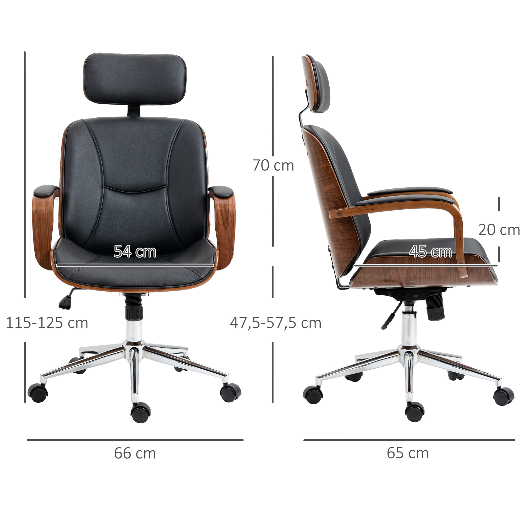 Bürostuhl Ergonomischer Schreibtischstuhl mit Hoher Rückenlehne, Abnehmbarer Kopfstütze für Home-Office Schwarz