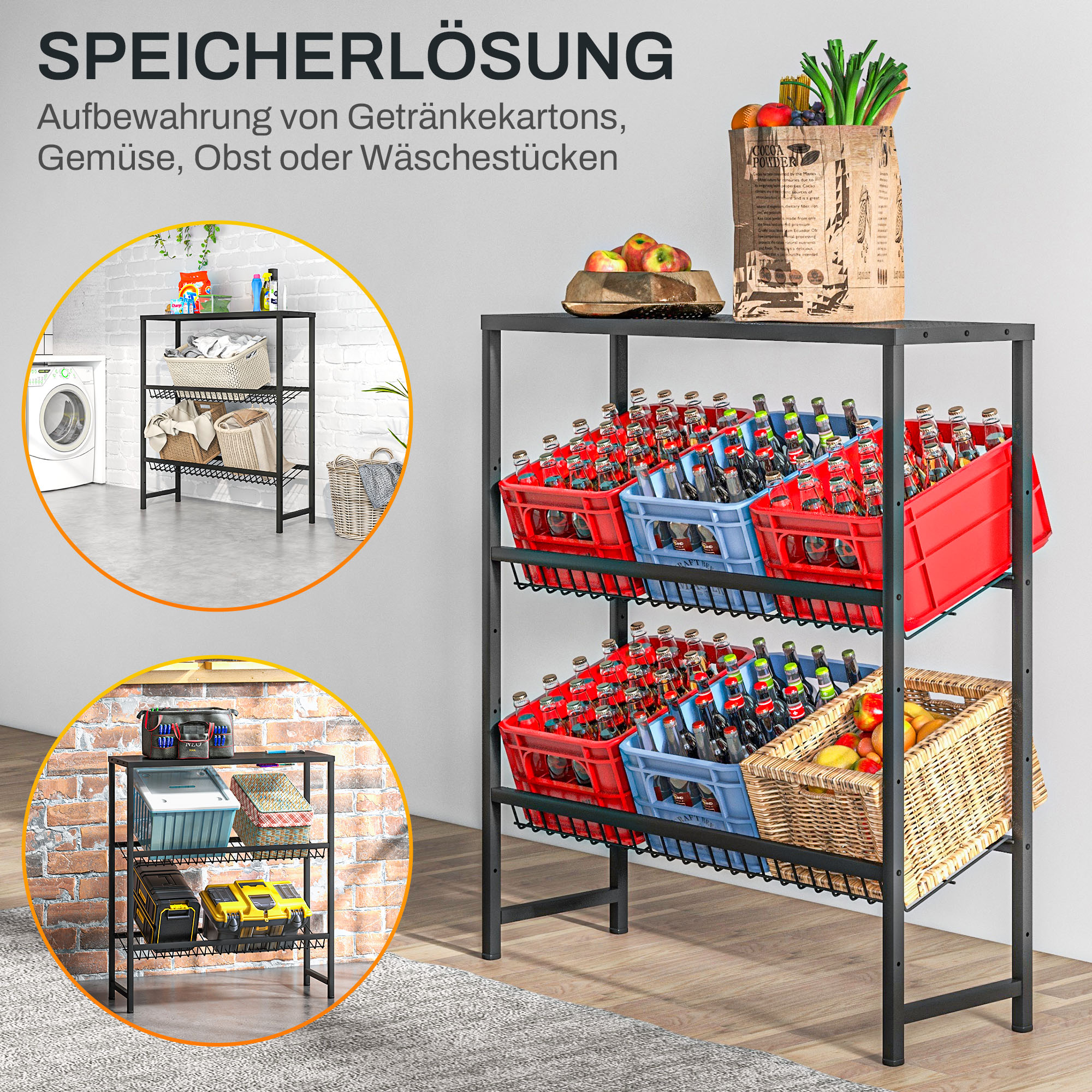 Lagerregal, höhenverstellbar, stabiles Metall, platzsparendes Design, 210 kg belastbar, Schwarz