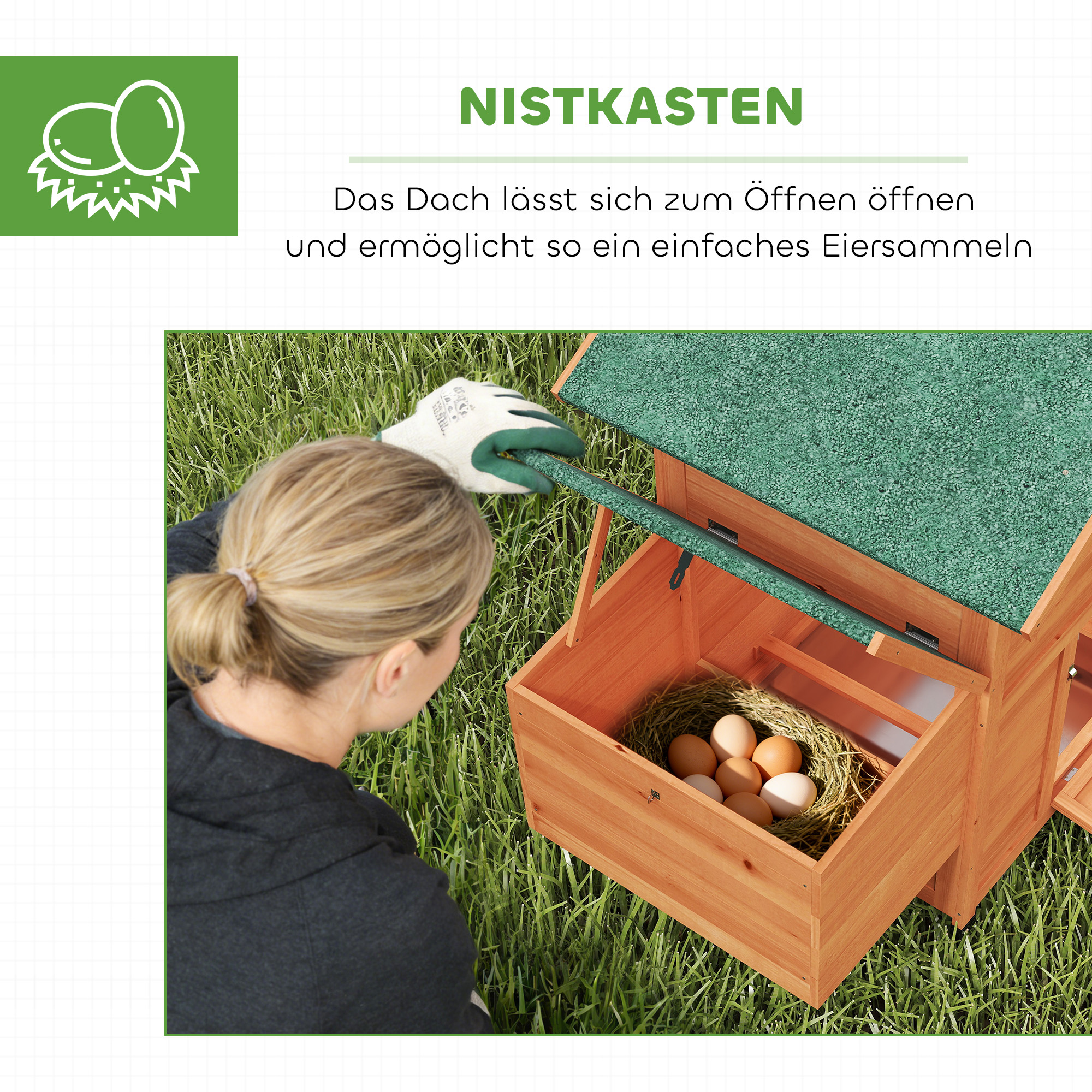 Hühnerstall Hühnerhaus aus Holz mit Nistkasten 2 Sitzstangen Rampe Fenster wasserdichtem Dach 113,5x67,5x95,5 cm Orange