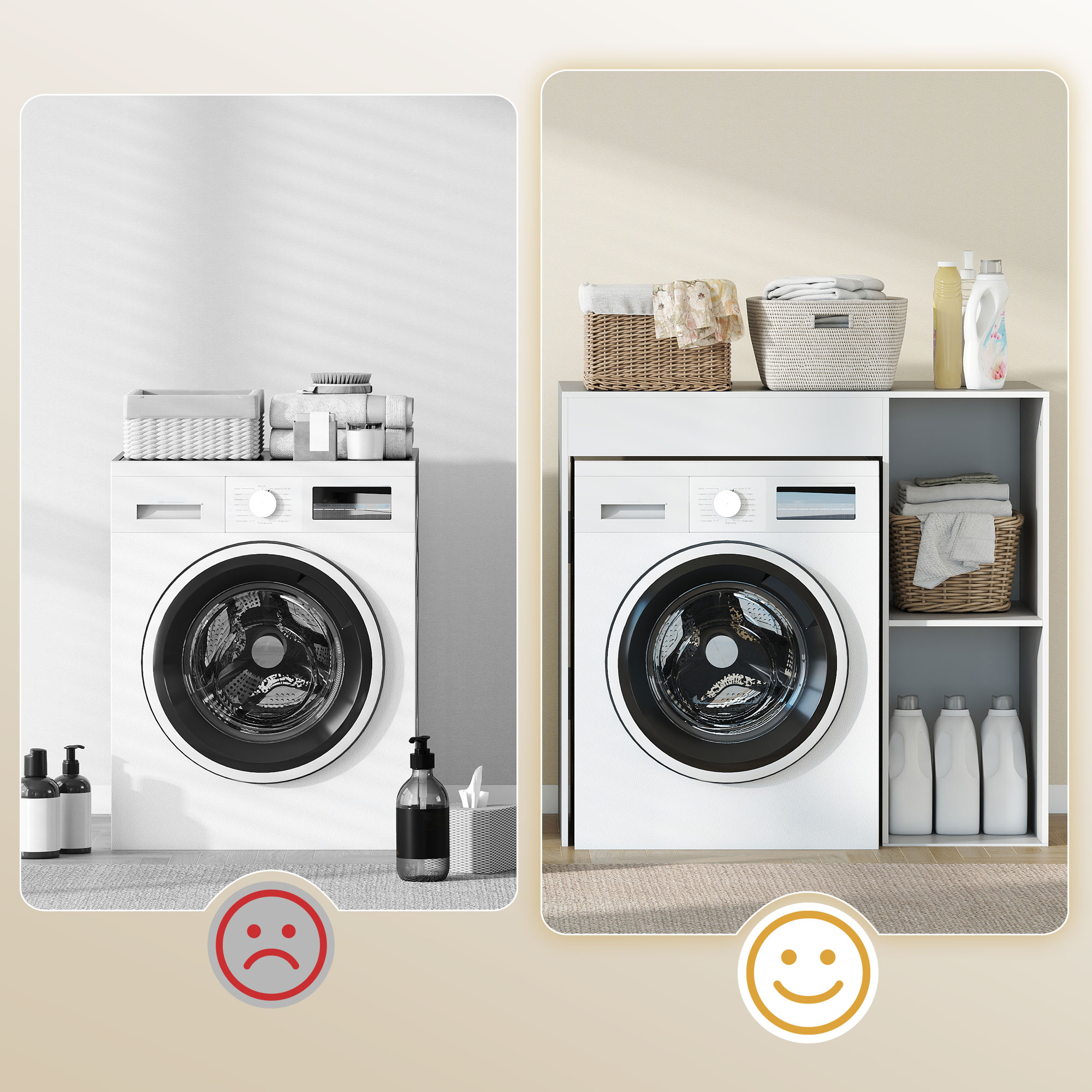 Schrank über Waschmaschine, Bad-Organizer über Toilette mit offenen Ablagefächern für Waschraum, Weiß