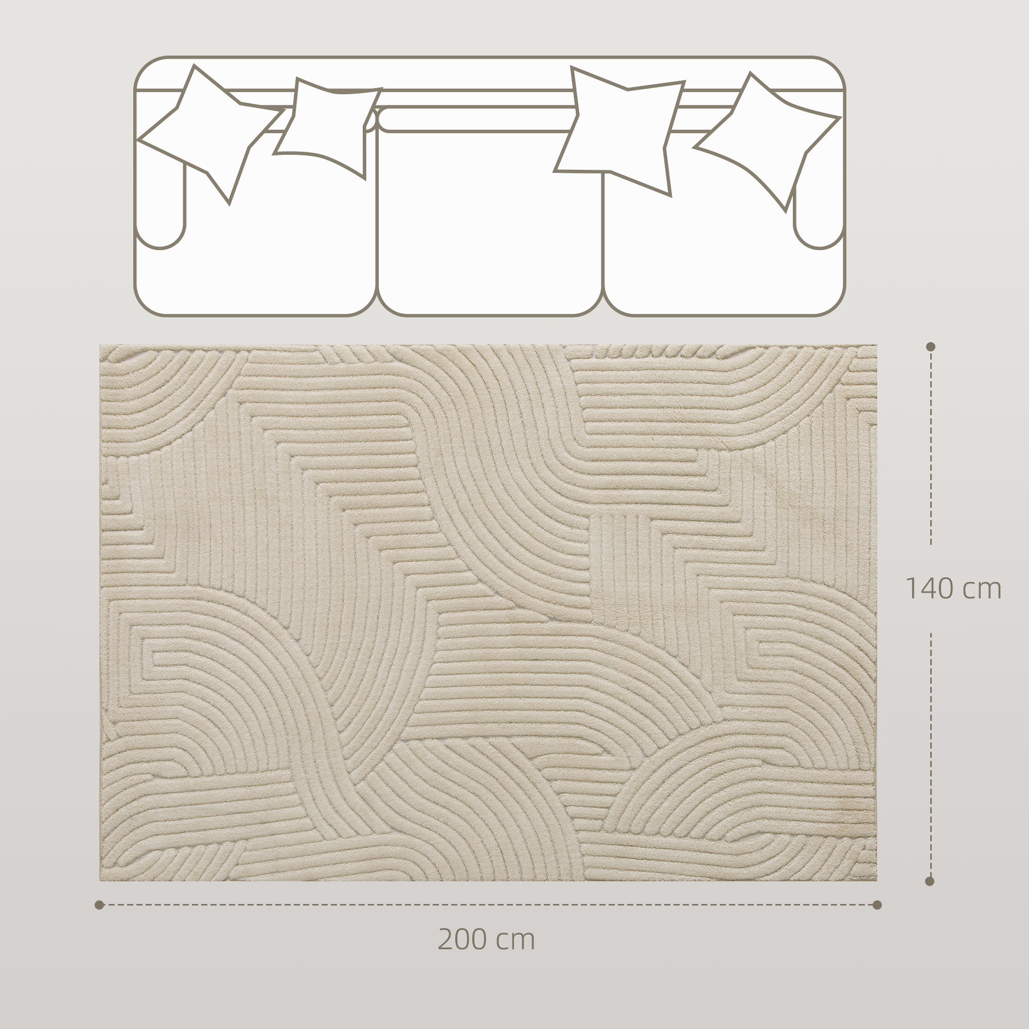 Maschinengewebter Teppich, 15 mm hoch, vielseitig einsetzbar, rutschfest, Cremeweiß