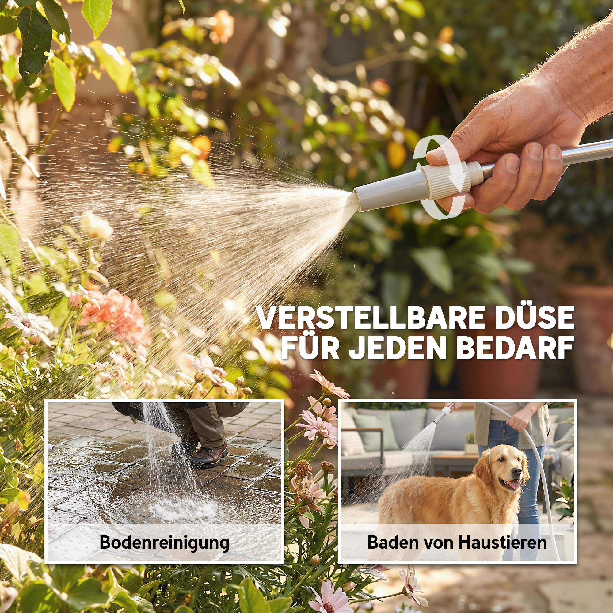 Schlauchwagen 45 m Schlauchtrommel mit 2 Sprühmustern, Wasserhahnadapter Kurbel 2 Rädern 45 x 44 x 78 cm Grau