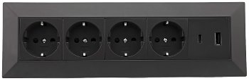 4-fach Steckdosenblock, USB-A+C, schwarz / 250V~/ 16A, Aufbaumontage, USB 3,1A, PD