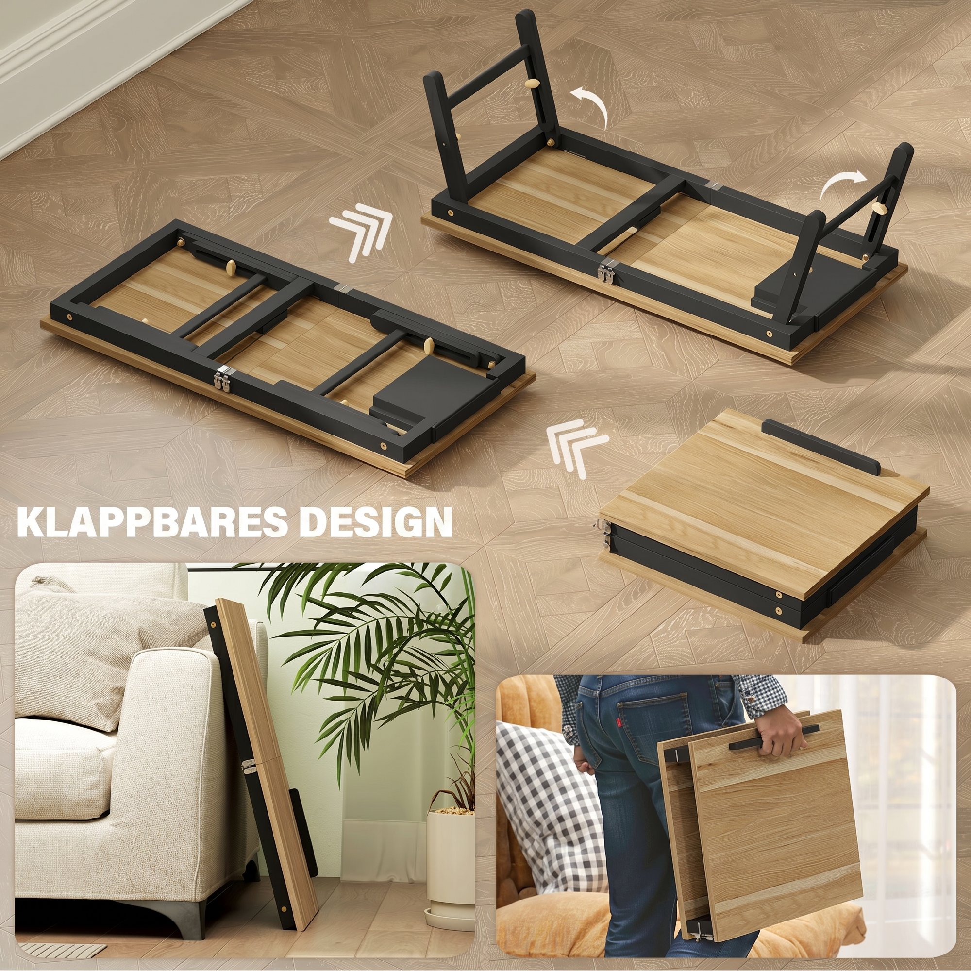 Betttisch, Laptoptisch Höhenverstellbar mit Schublade, Klappbar für Sofa Arbeiten Bett, Eiche