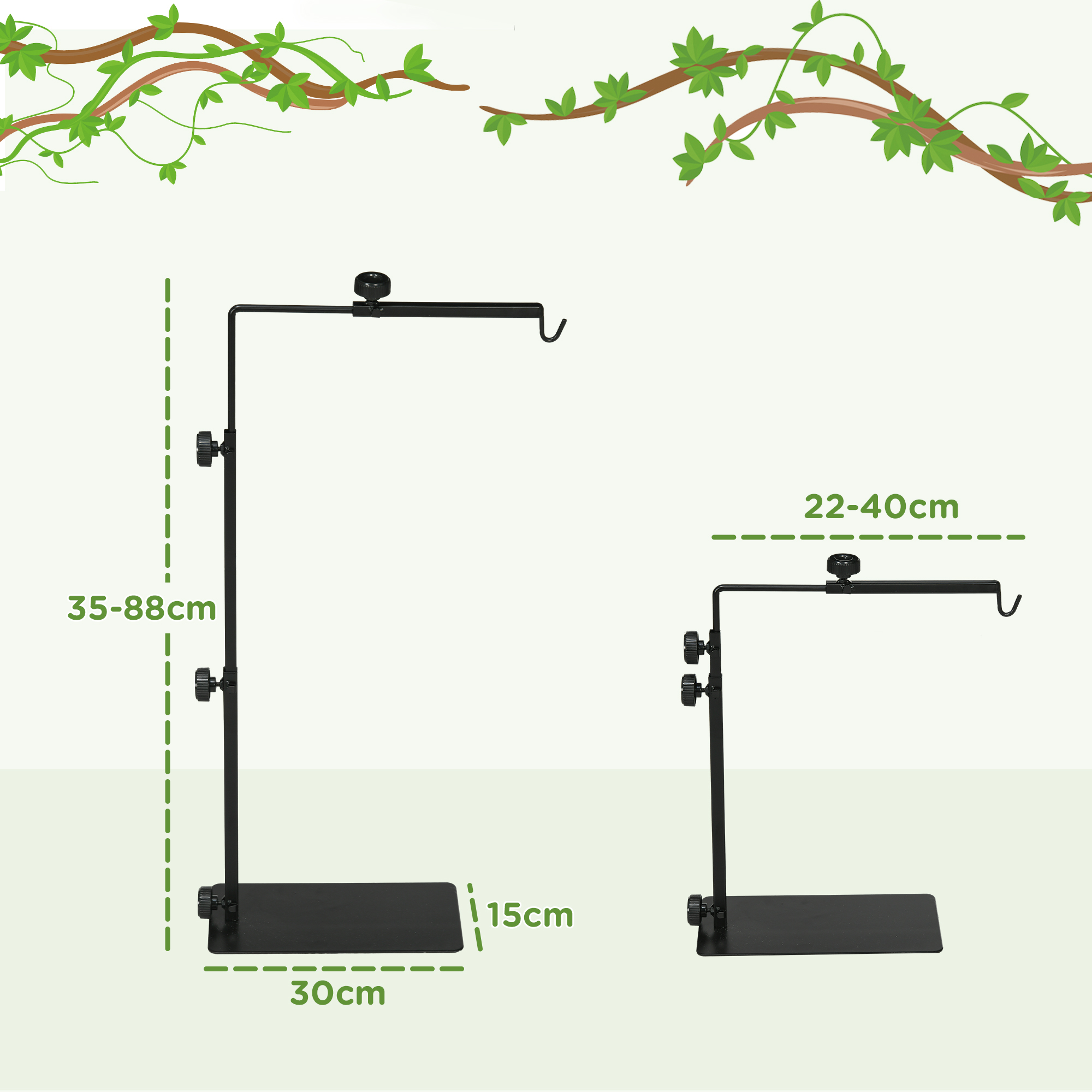 Wärmelampenständer für Terrarrien, höhenverstellbar, 40x15x95cm, Schwarz