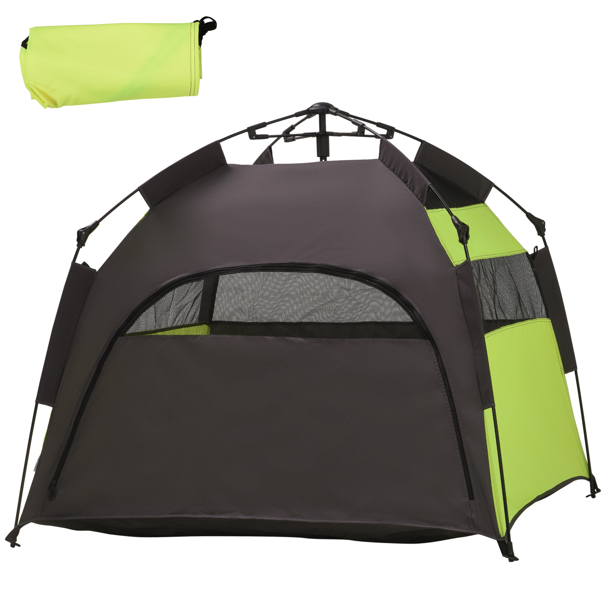 Haustierzelt Hundezelt Outdoor Tierzelt, 110 cm x 110 cm x 85 cm. Bodenspieße +  Transporttasche. Grün + Schwarz