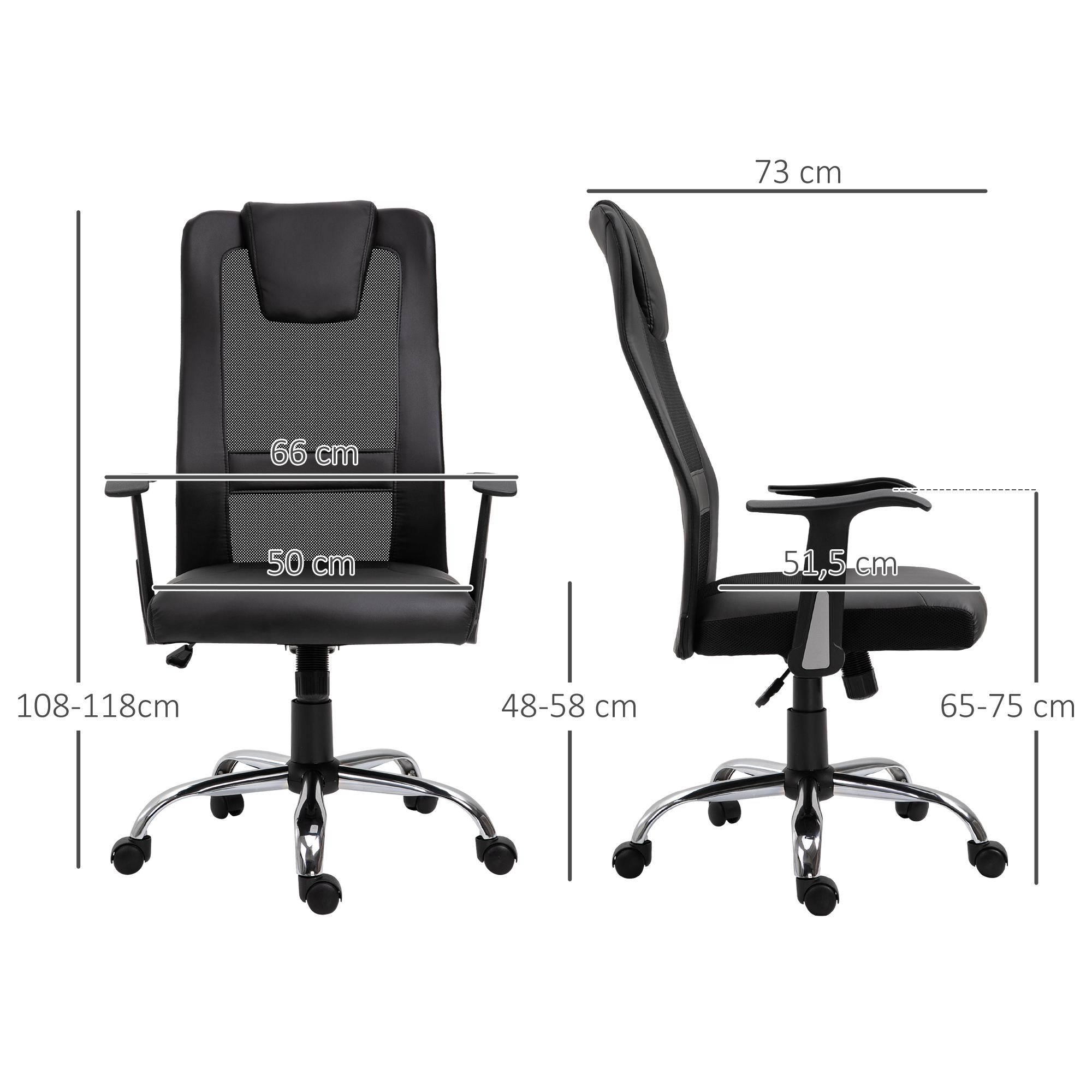 Bürostuhl Drehstuhl höhenverstellbar Chefsessel Schreibtischstuhl ergonomisch PU schwarz 66 x 73 x 108-118 cm
