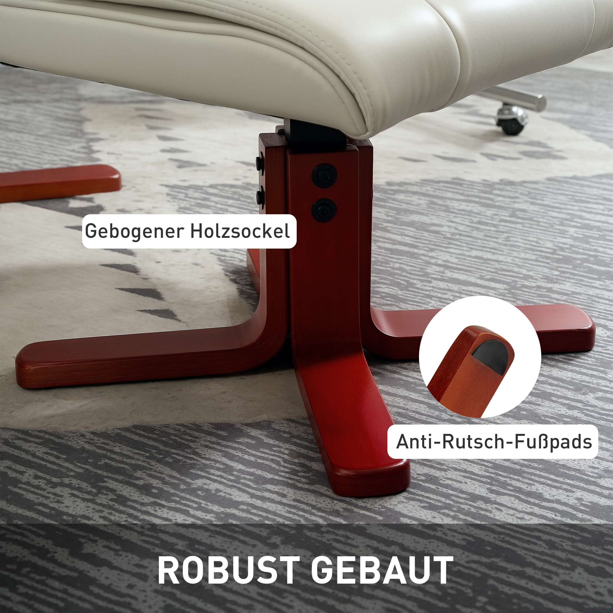 Relaxsessel mit Hocker, Lederoptik, neigbare Lehne, bis 150 kg, Cremeweiß