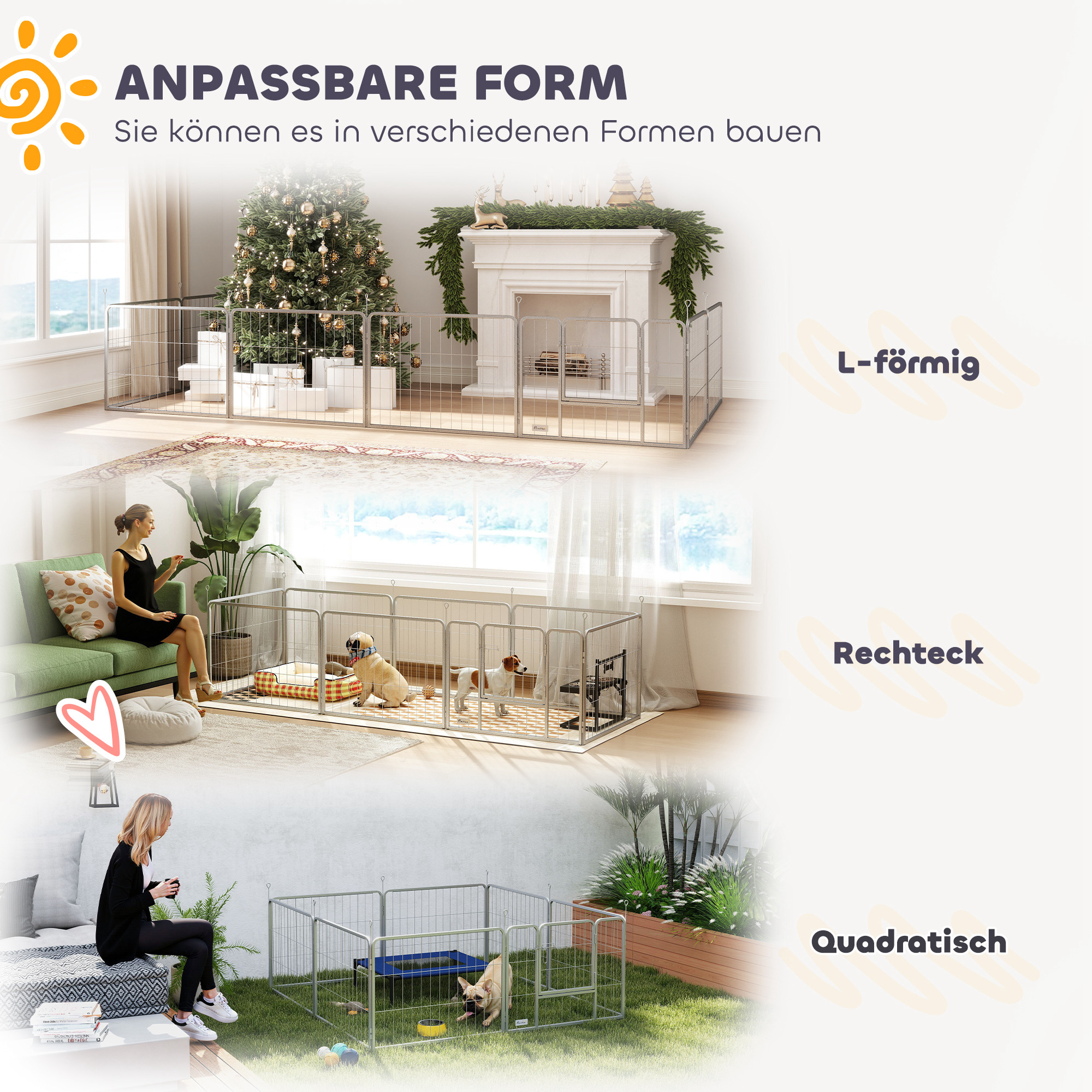 Haustiergehege, Hundezaun, Haustierspielplatz, flexibel anpassbar, rostfreier Stahl