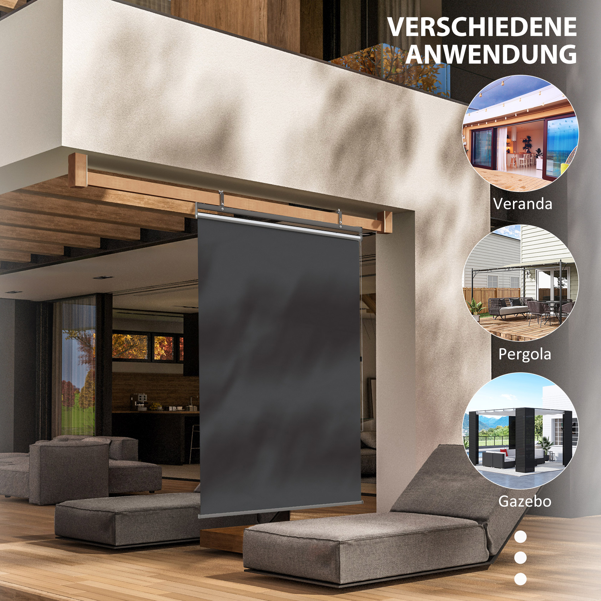 Senkrechtmarkise, höhenvestellbar, Kettenzug, inkl. Haken, 124 cm x 222 cm, Dunkelgrau