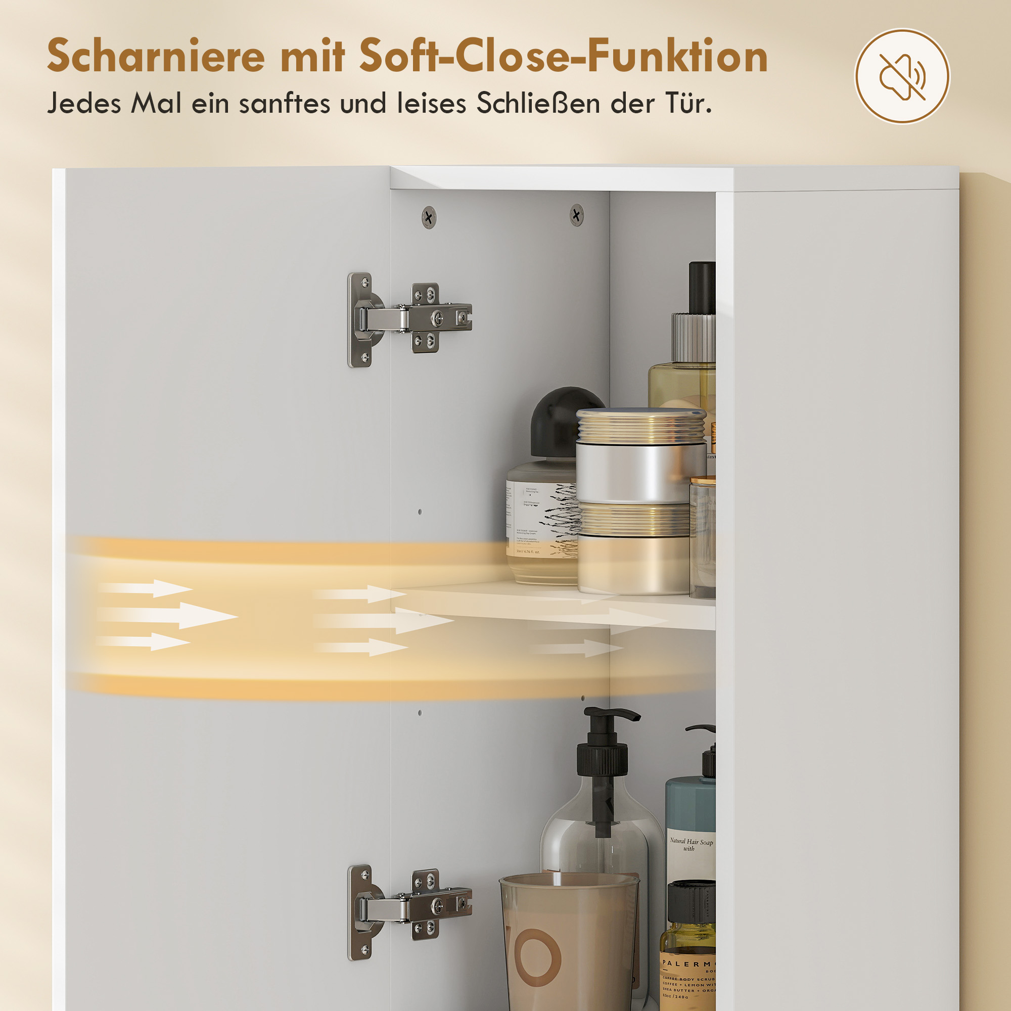 Badezimmerschrank, freistehend mit 2 Türen und offenem Regal, Weiß