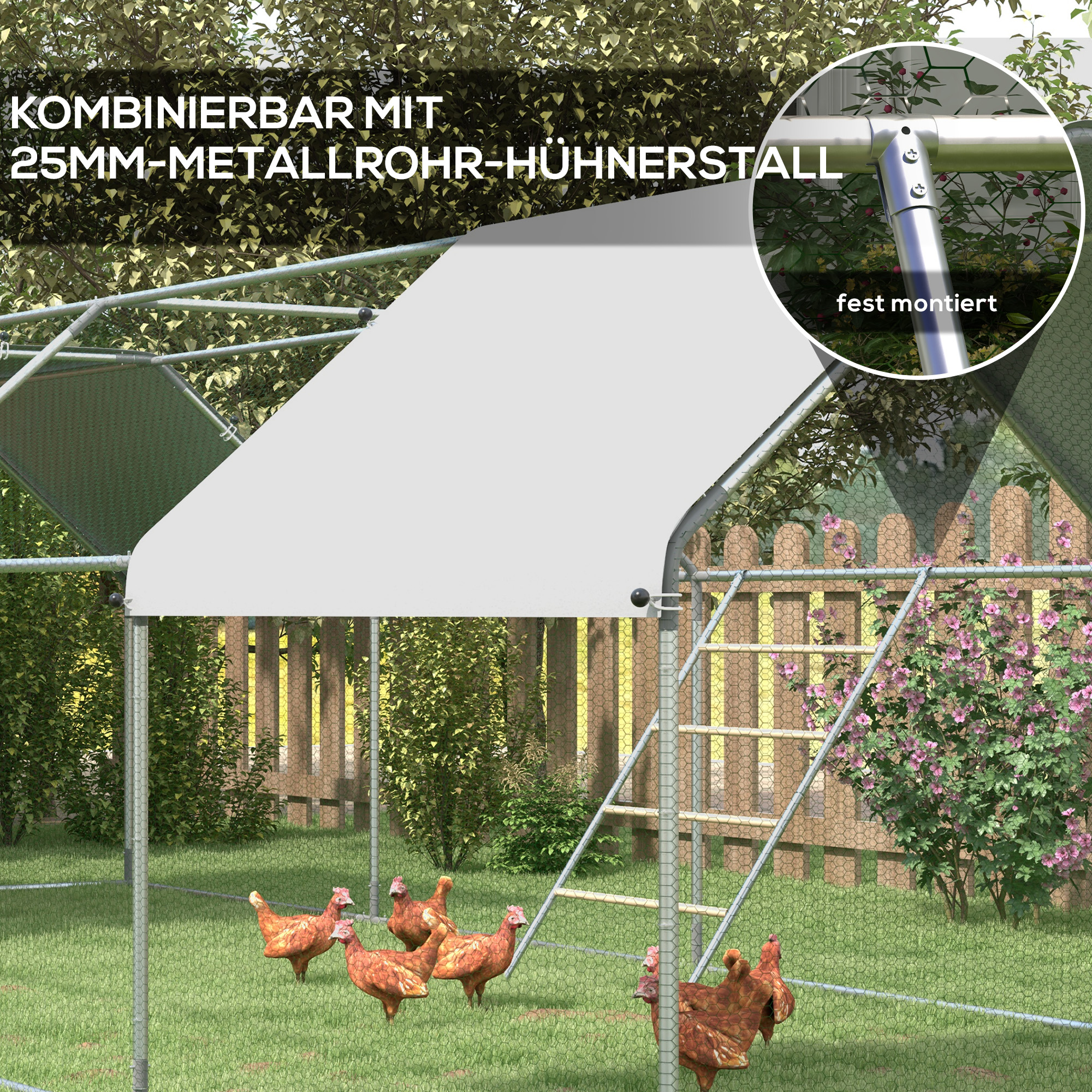 Sitzleiter für Hühner, 4 Sitzstangen, wetterfest, für 4-6 Hühner, Stahl/Holz