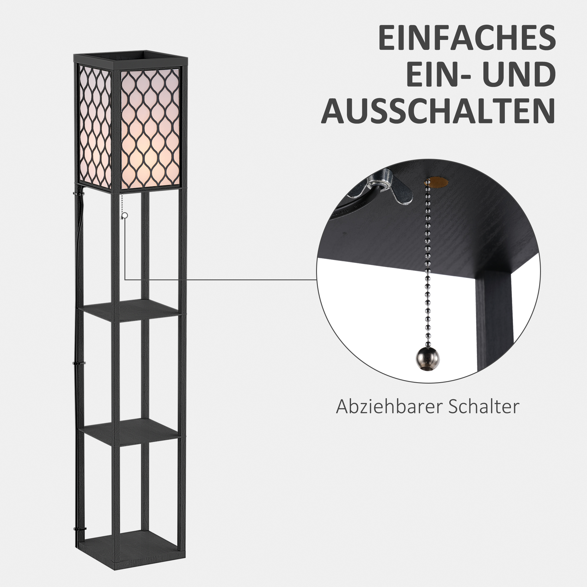 Stehlampe Wohnzimmer mit Regal, Stehleuchte Standleuchte mit E27 Fassung für Wohnzimmer Schlafzimmer, exkl. Glühbirne