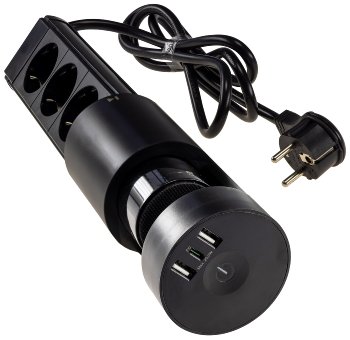 3-fach Tischsteckdose "CT-KS 3" / USB-A + C, 20W PD, 3m Kabel, Schwarz
