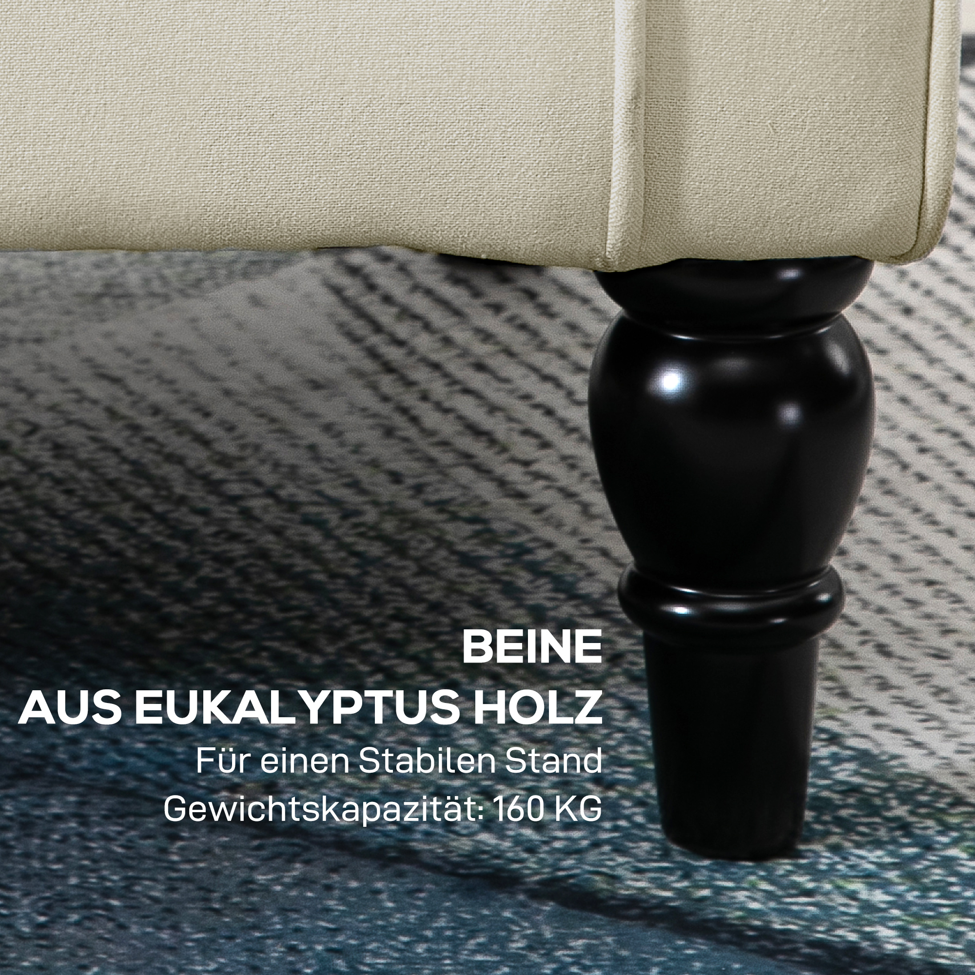Ohrensessel Relaxsessel Sessel, Vintage-Design, Knopfheftung, gedrechselte Beine, 74 cm x 86 cm x 102 cm, Cremeweiß