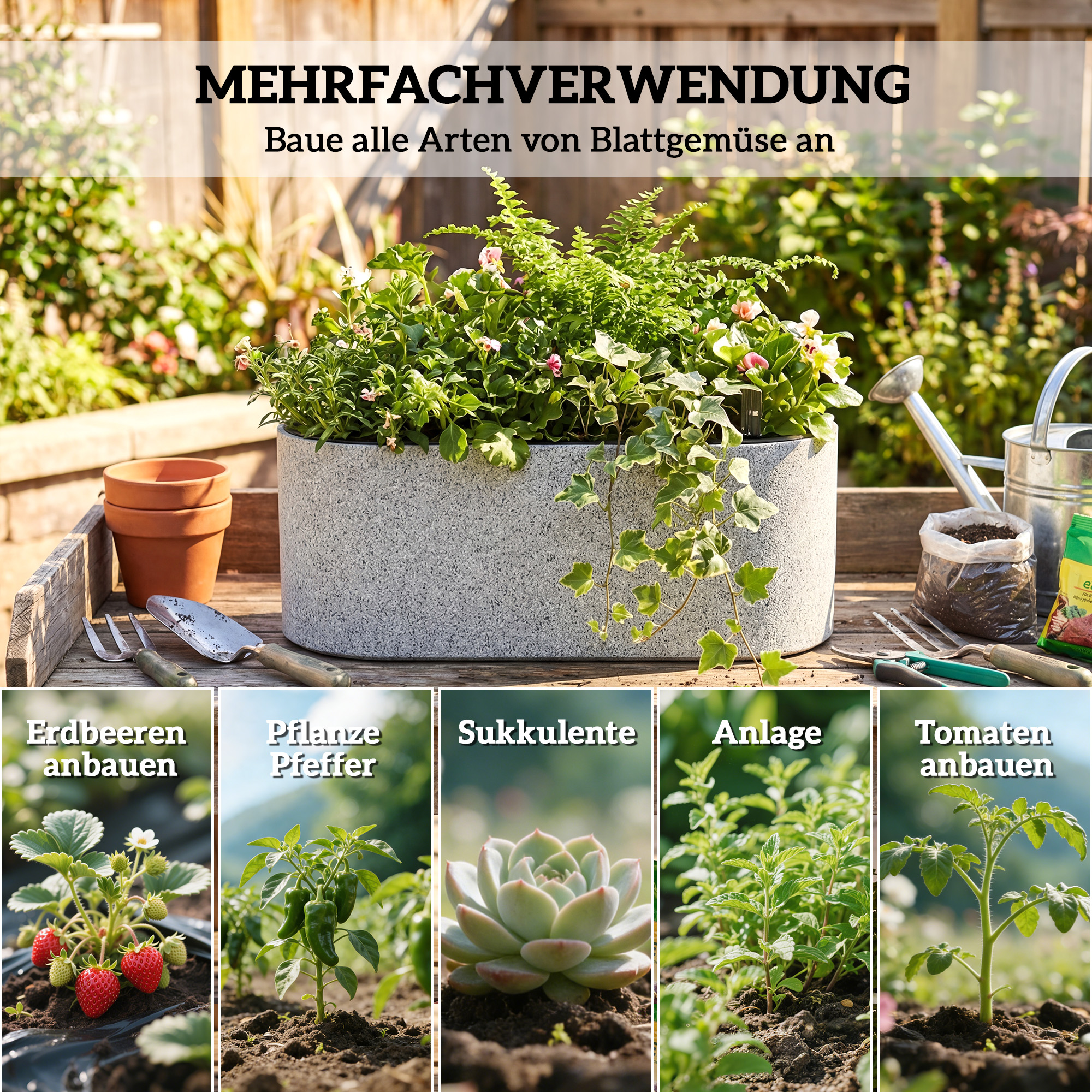 2er Set Blumentopf Hängend Pflanzkübel mit Ablaufsystem Loch Haken 42 x 16 x 15 cm Hellgrau