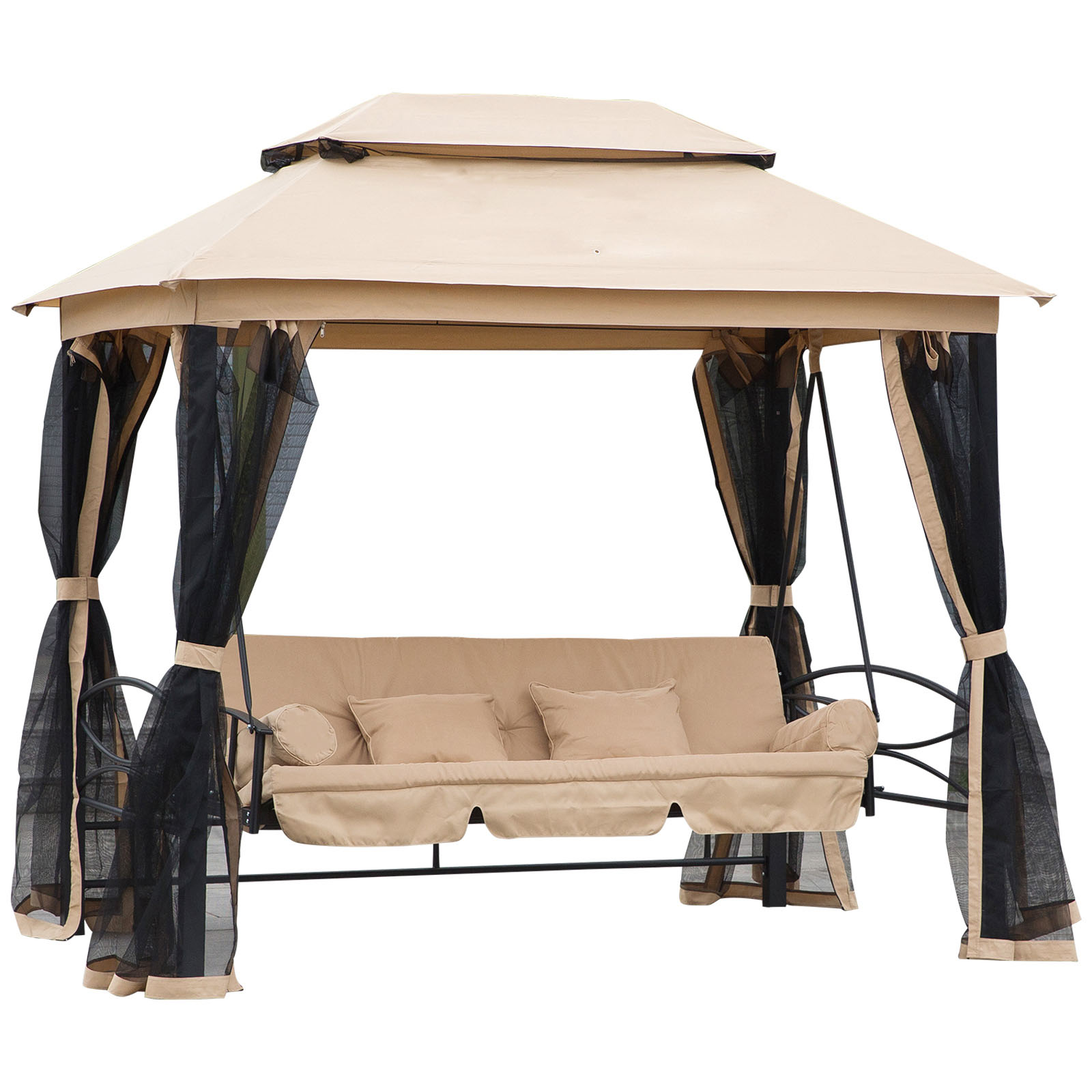 Hollywoodschaukel Gartenschaukel Schaukel mit Seitenwänden 3-Sitzer Beige 256 x 172 x 248 cm