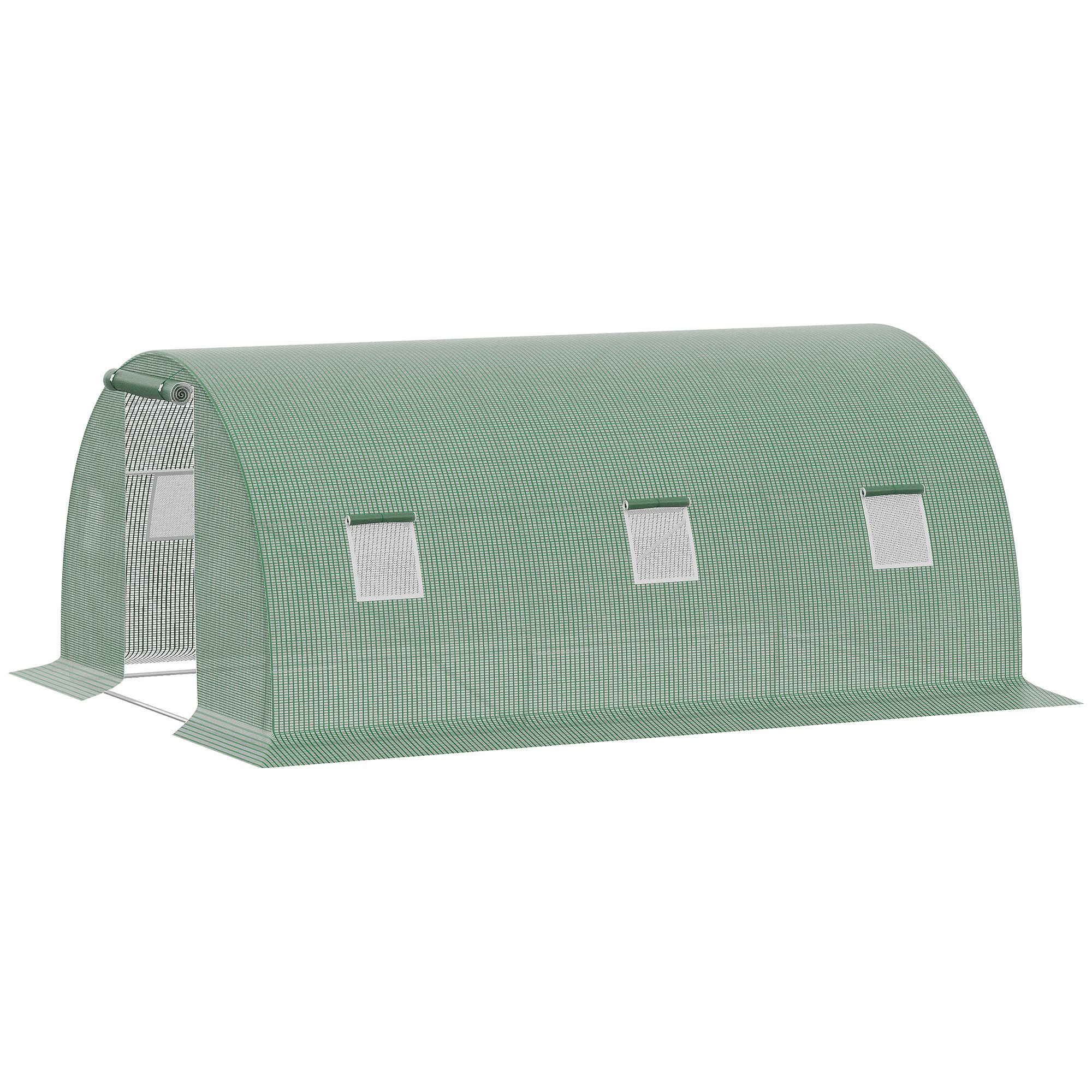 Foliengewächshaus begehbares Polytunnel 4,5 x 3 m Gewächshaus mit 6 Fenster Treibhaus Frostschutz Stahlrohr Dunkelgrün