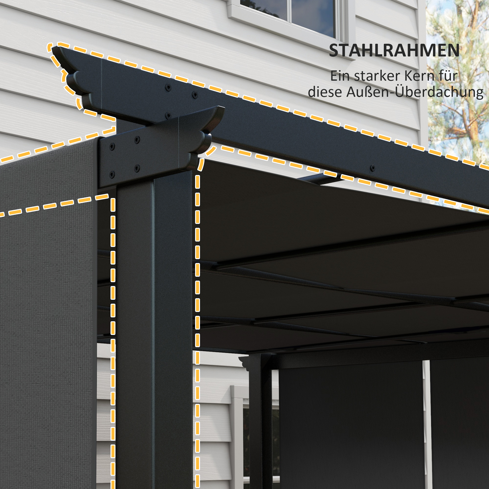 Markise Sonnenschutz. Pergola, wetterbeständig,  inkl. Befestigungsmaterial, 3 x 3,5 m, Dunkelgrau