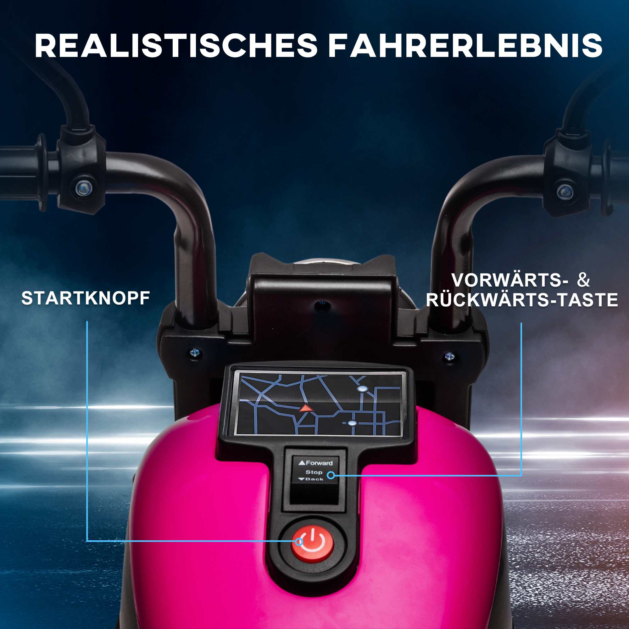 Elektro-Kindermotorrad mit Stützrädern, Scheinwerfer, 1,5 bis 3 km/h, für Kinder 1,5 bis 3 Jahren, pink