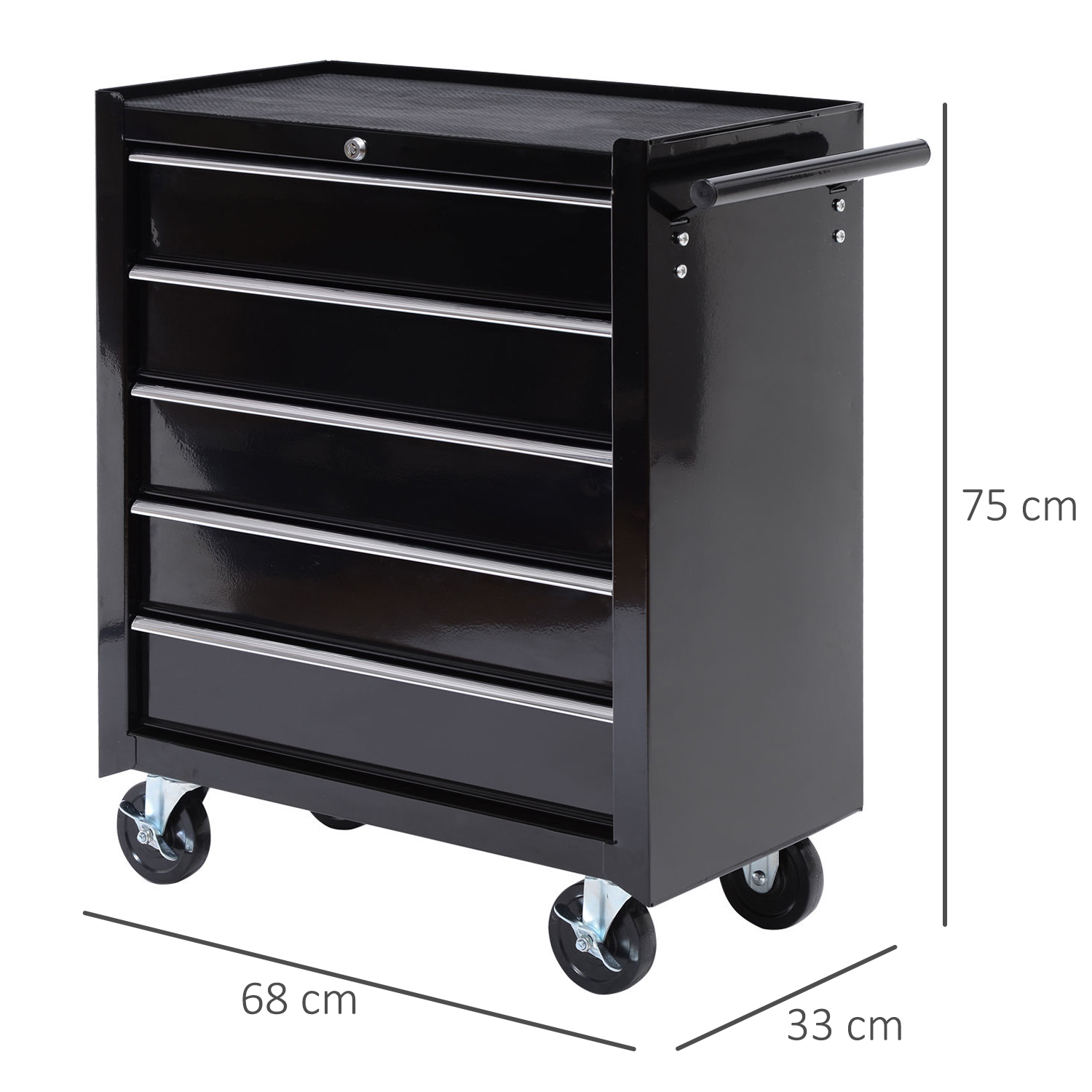 Werkzeugkiste, Werkzeugschrank, rollbar, 5 Schubladen, Stahl, Schwarz