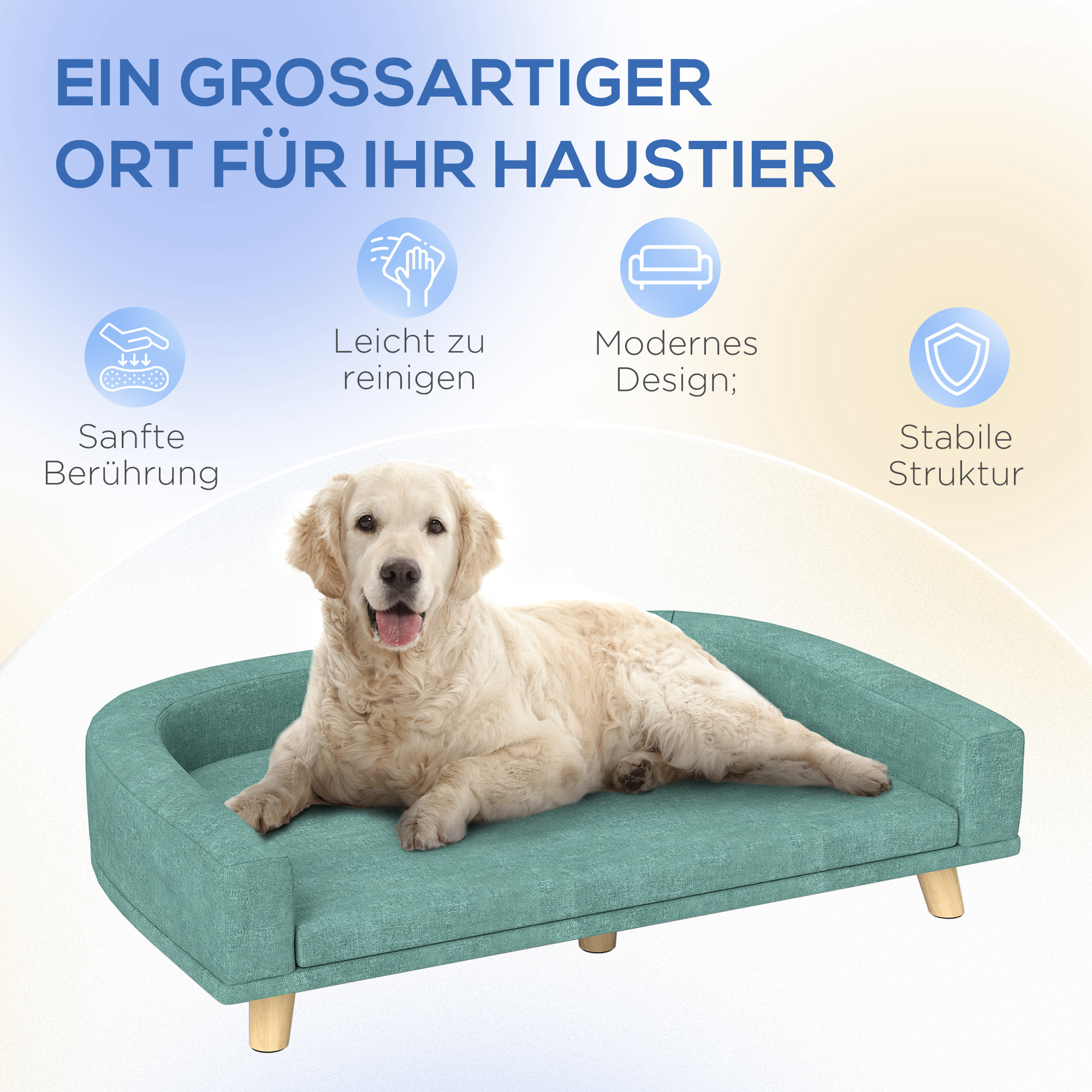Hundebett Hundesofa Haustiersofa, Eukolyptusholz, 98 x 67 x 25 cm, Grün