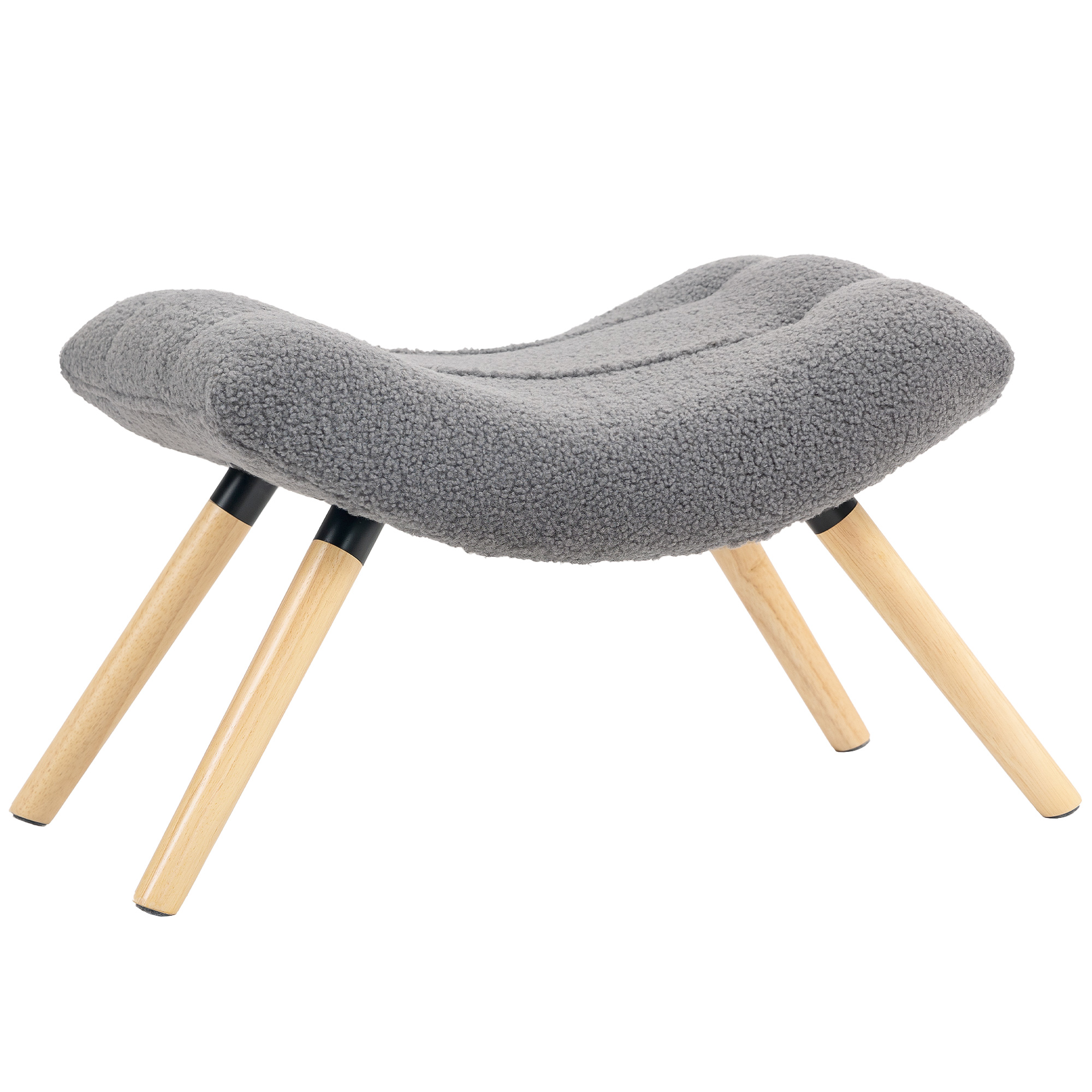 moderner Fußhocker mit Fleece-Bezug und Holzbeinen, gepolstert, für Wohnzimmer, Schlafzimmer, Flur, Dunkelgrau