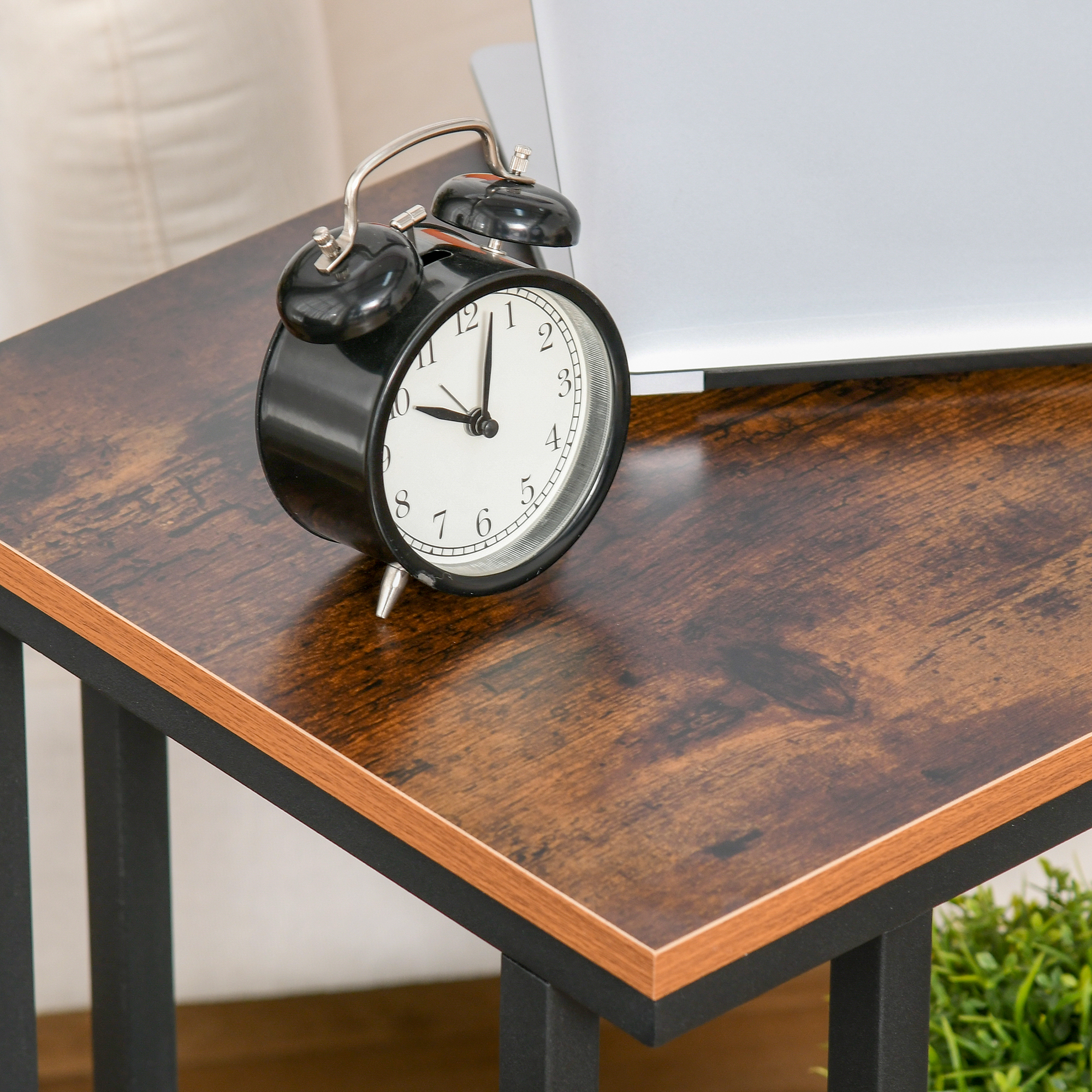 Beistelltisch C-Form Rollwagen Servierwagen Laptoptisch Sofatisch Beistelltisch Nachttisch Betttisch mit Metallgestell Industrie-Design Nachttisch Schwarz + Walnuss gemasert 51 x 36 x 65 cm