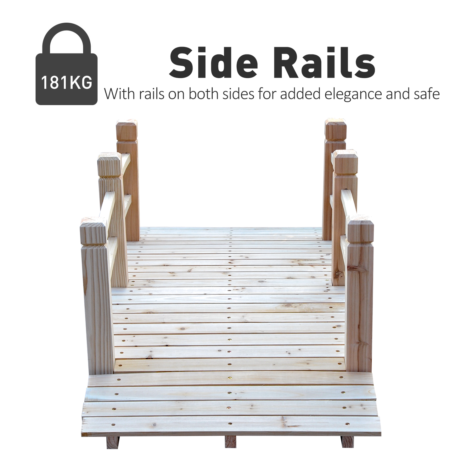 Gartenbrücke Holzbrücke Holzsteg Teichbrücke Zierbrücke mit Geländer bis 180 kg Tannenholz Natur 152,5 x 67 x 48 cm