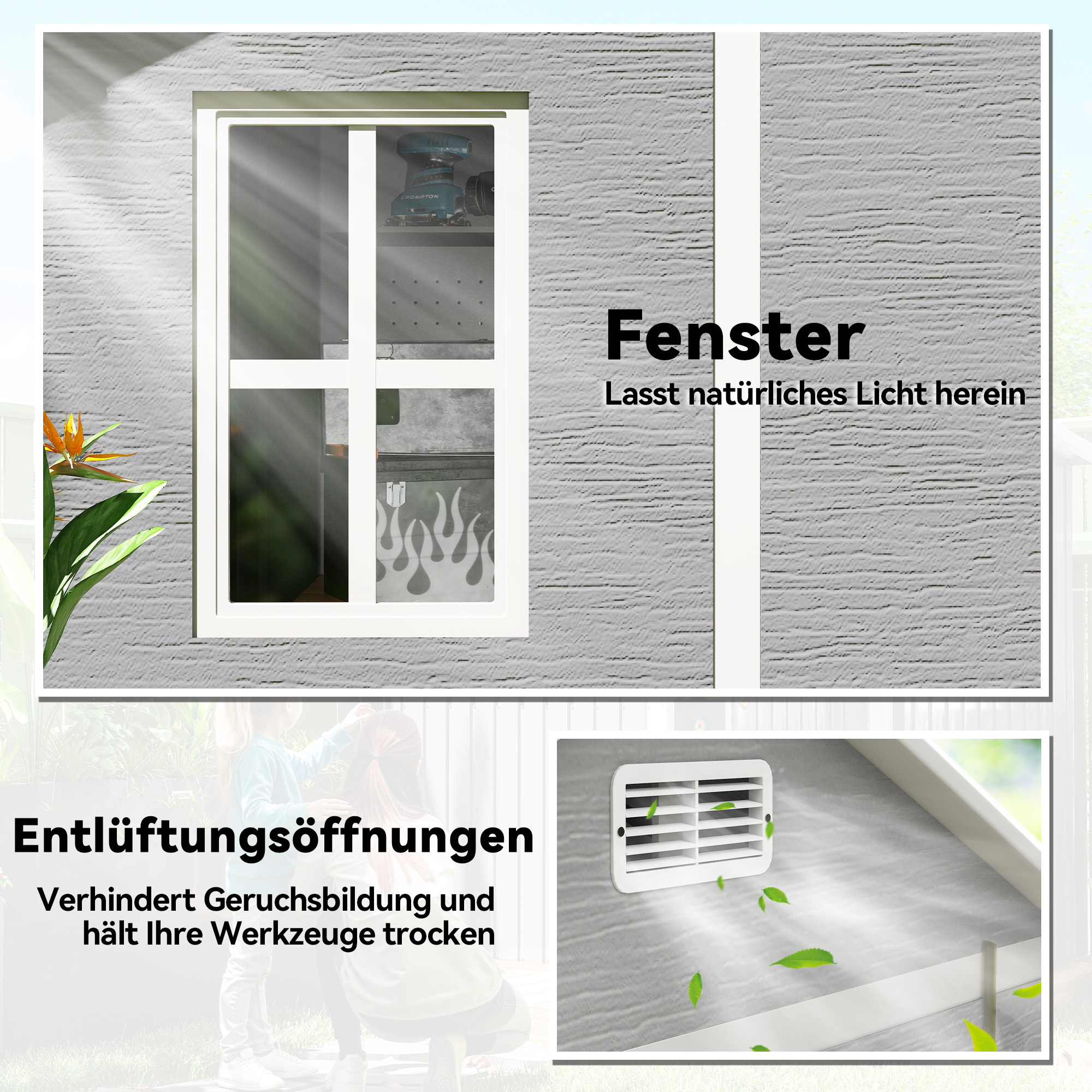Gartenhaus, Gartenschuppen mit Fenster, verschließbare Tür, Kunststoff, Grau